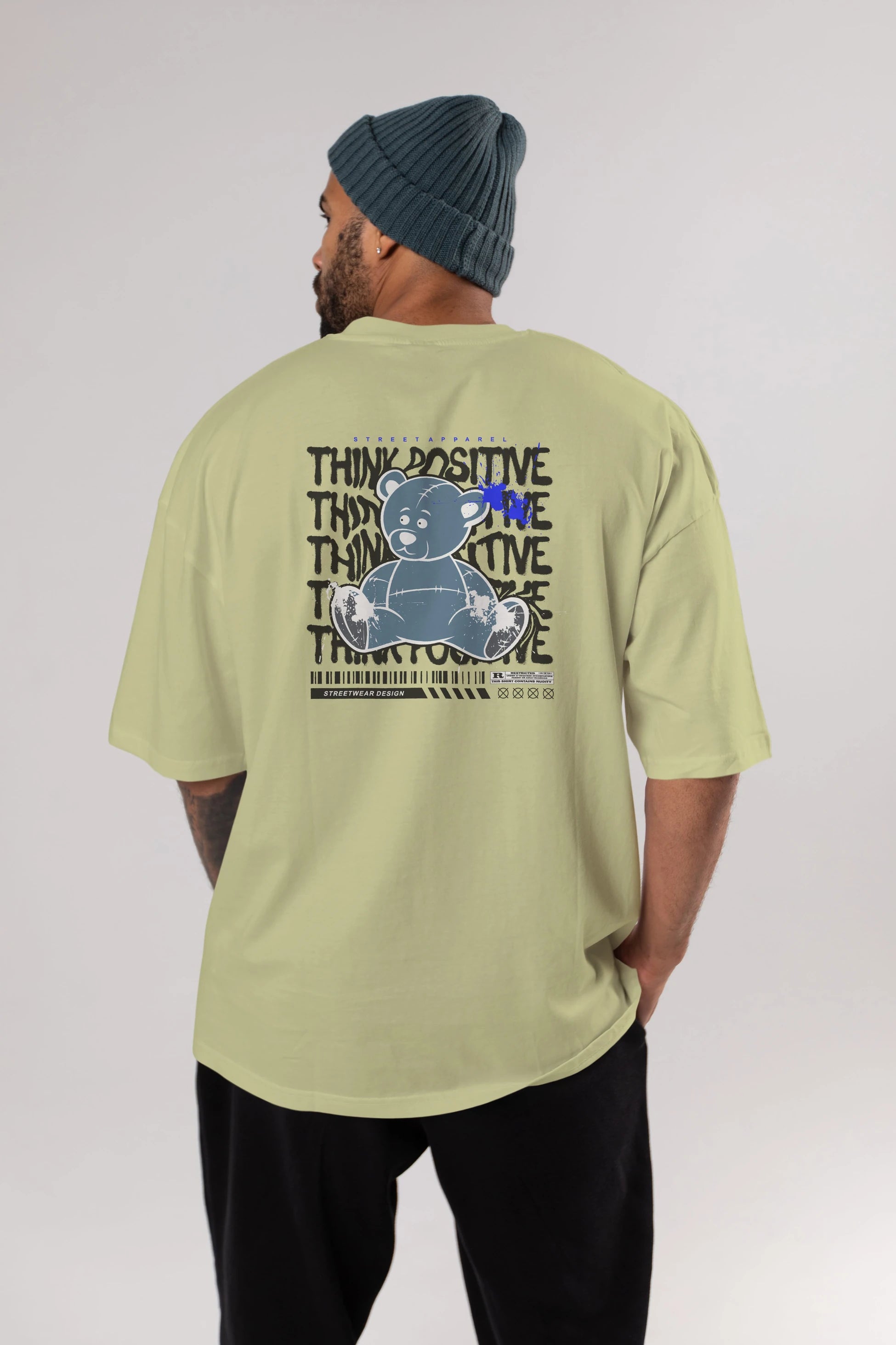 Teddy Bear Think Positive Arka Baskılı Oversize t-shirt Erkek Kadın Unisex