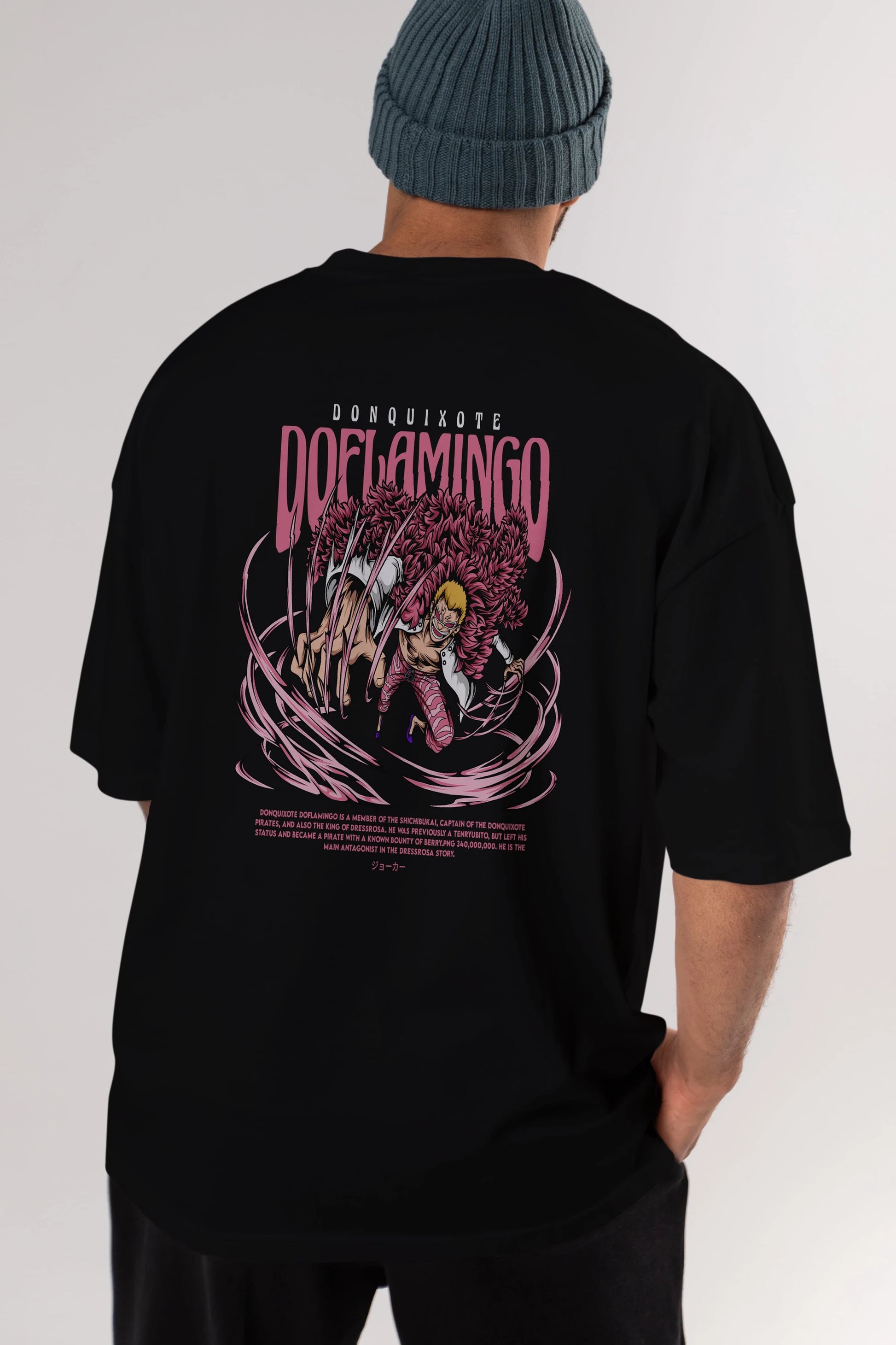 Doflamingo Anime Arka Baskılı Oversize t-shirt Erkek Kadın Unisex