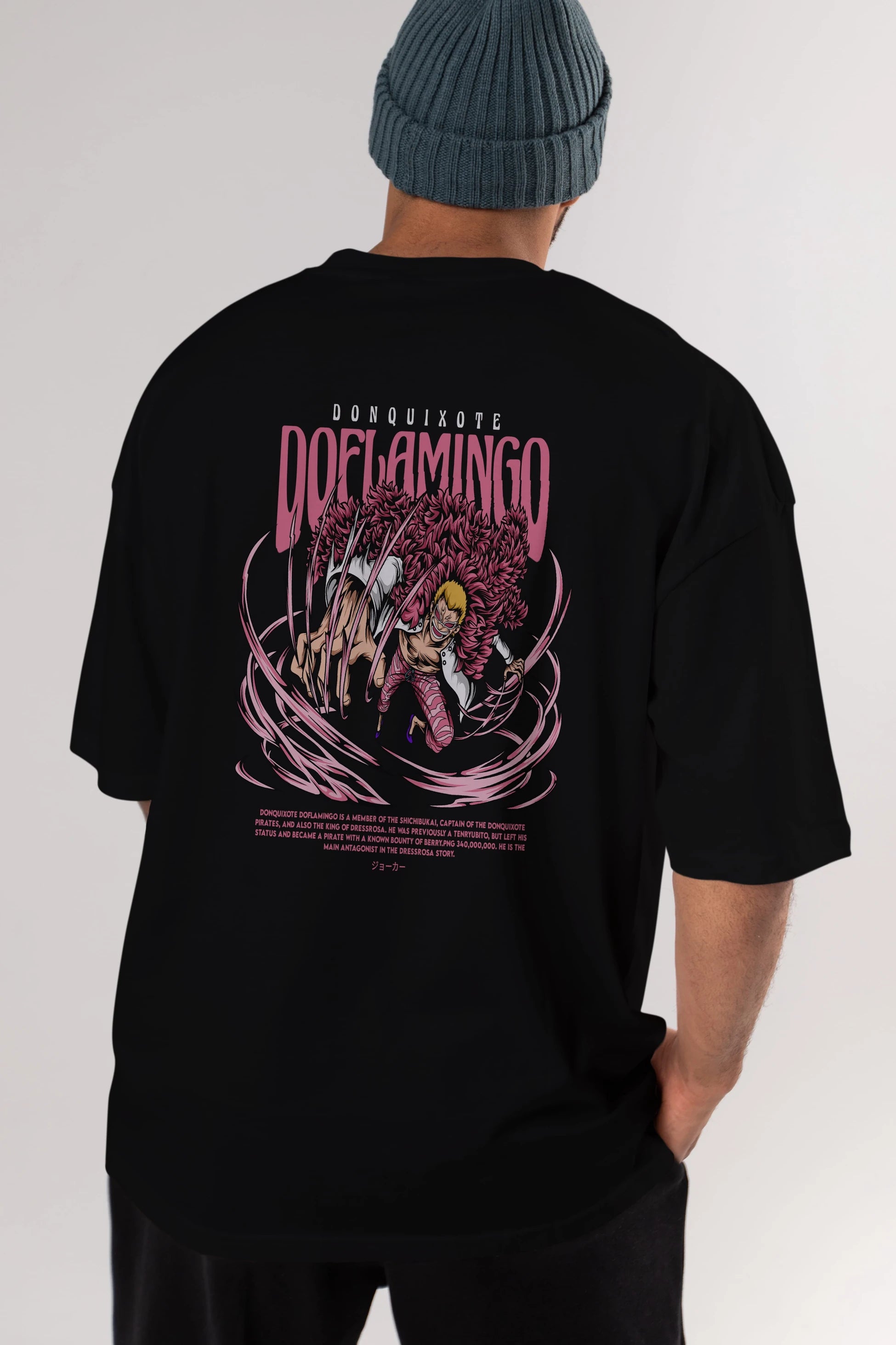 Doflamingo Anime Arka Baskılı Oversize t-shirt Erkek Kadın Unisex