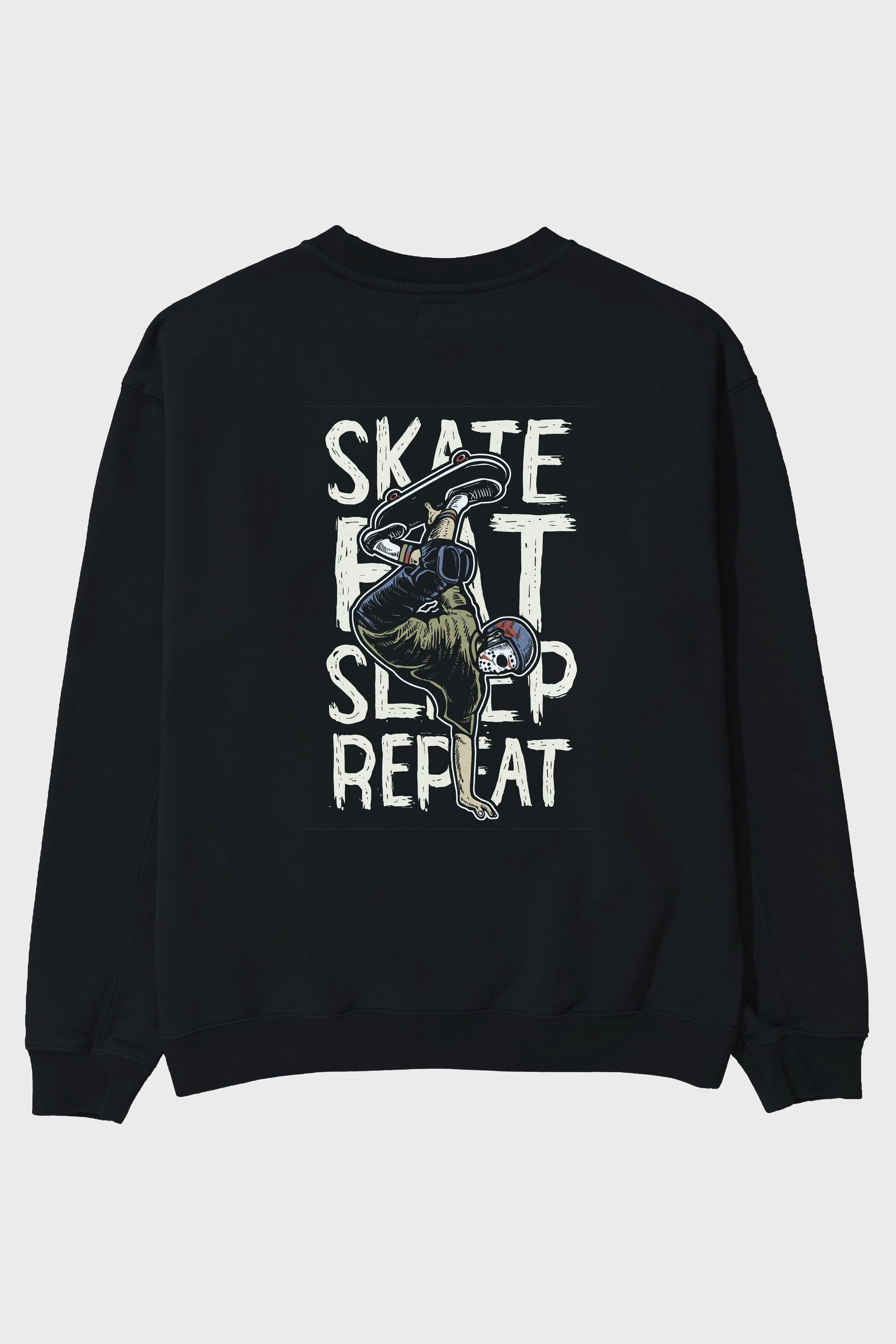 Skate Eat Sleep Repeat Arka Baskılı Oversize Sweatshirt Erkek Kadın Unisex