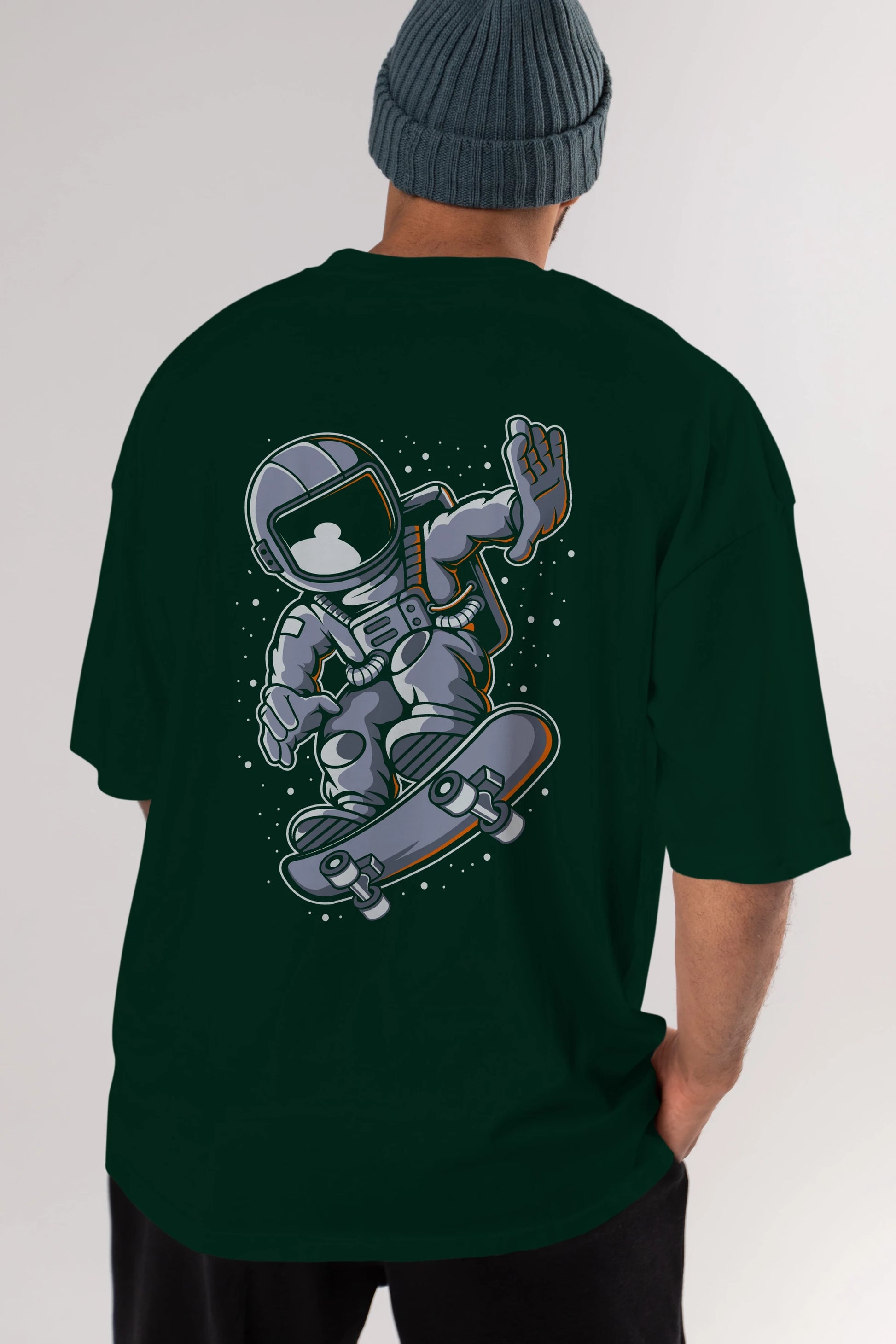Astronaut Skateboard Arka Baskılı Oversize t-shirt Erkek Kadın Unisex