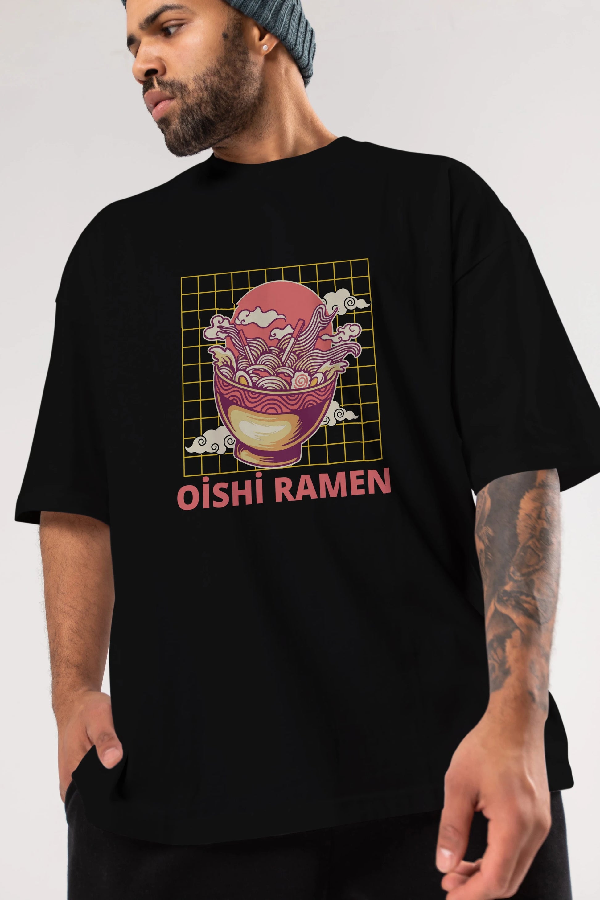 Oishi Ramen Yazılı Ön Baskılı Oversize t-shirt Erkek Kadın Unisex