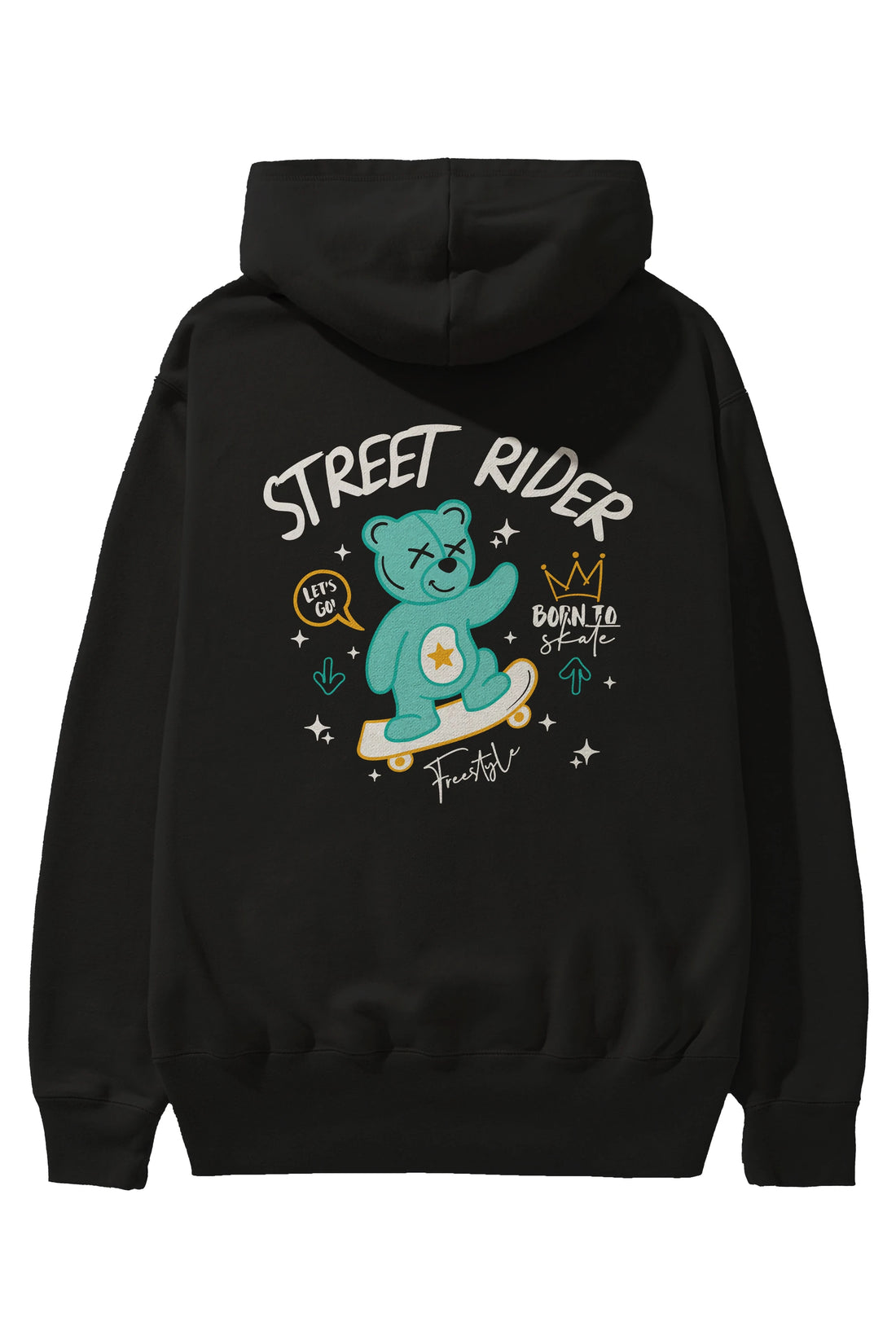 Street Rider Bear Arka Baskılı Hoodie Oversize Kapüşonlu Sweatshirt Erkek Kadın Unisex