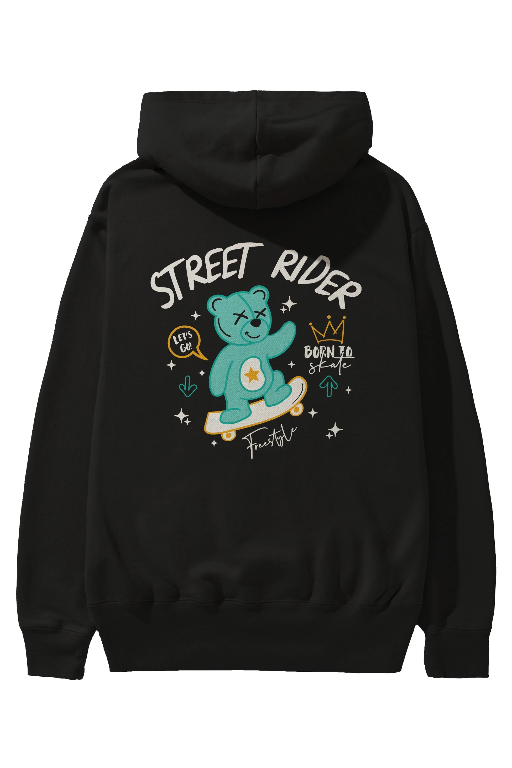 Street Rider Bear Arka Baskılı Hoodie Oversize Kapüşonlu Sweatshirt Erkek Kadın Unisex