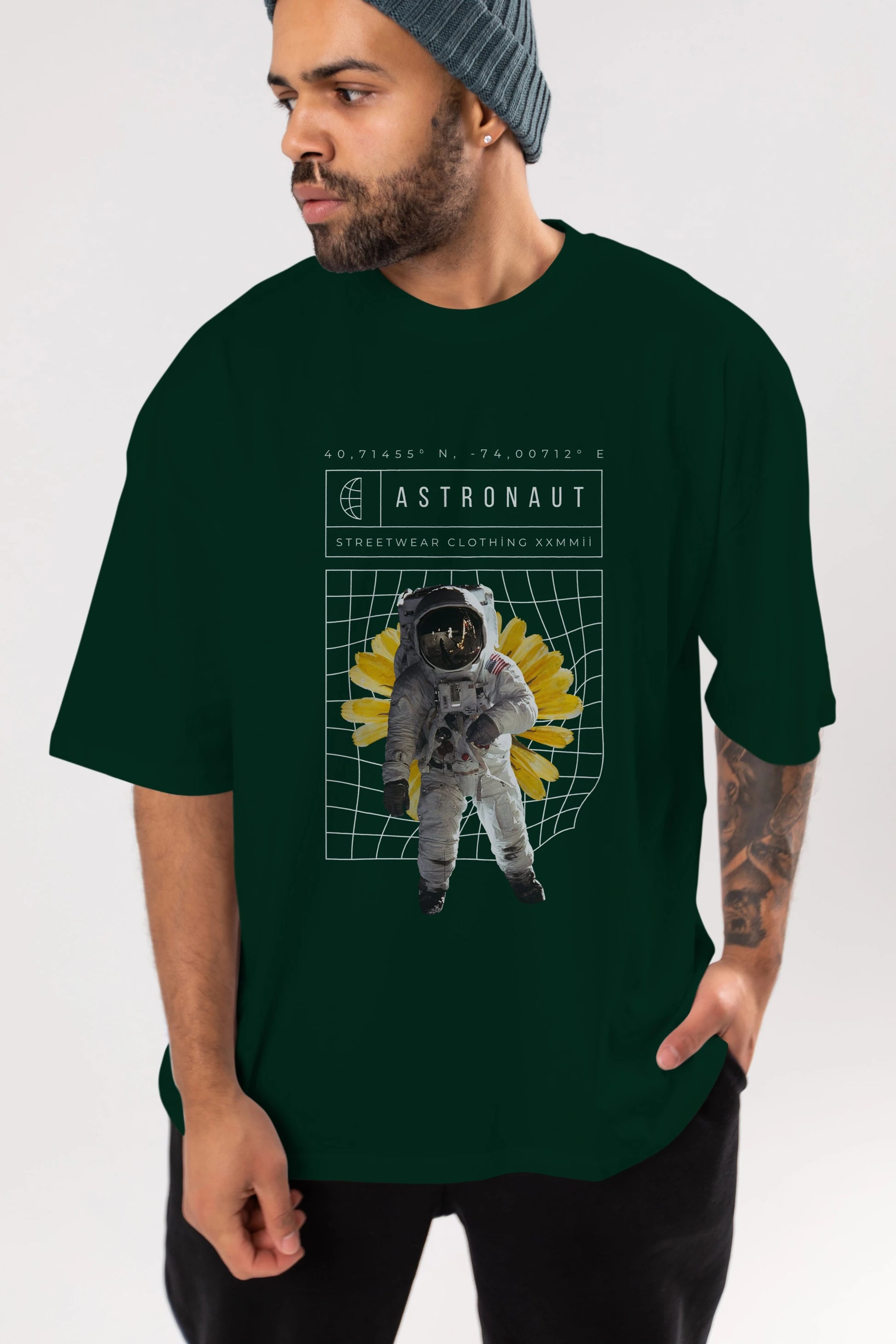 Astronaut Streetwear Ön Baskılı Oversize t-shirt Erkek Kadın Unisex