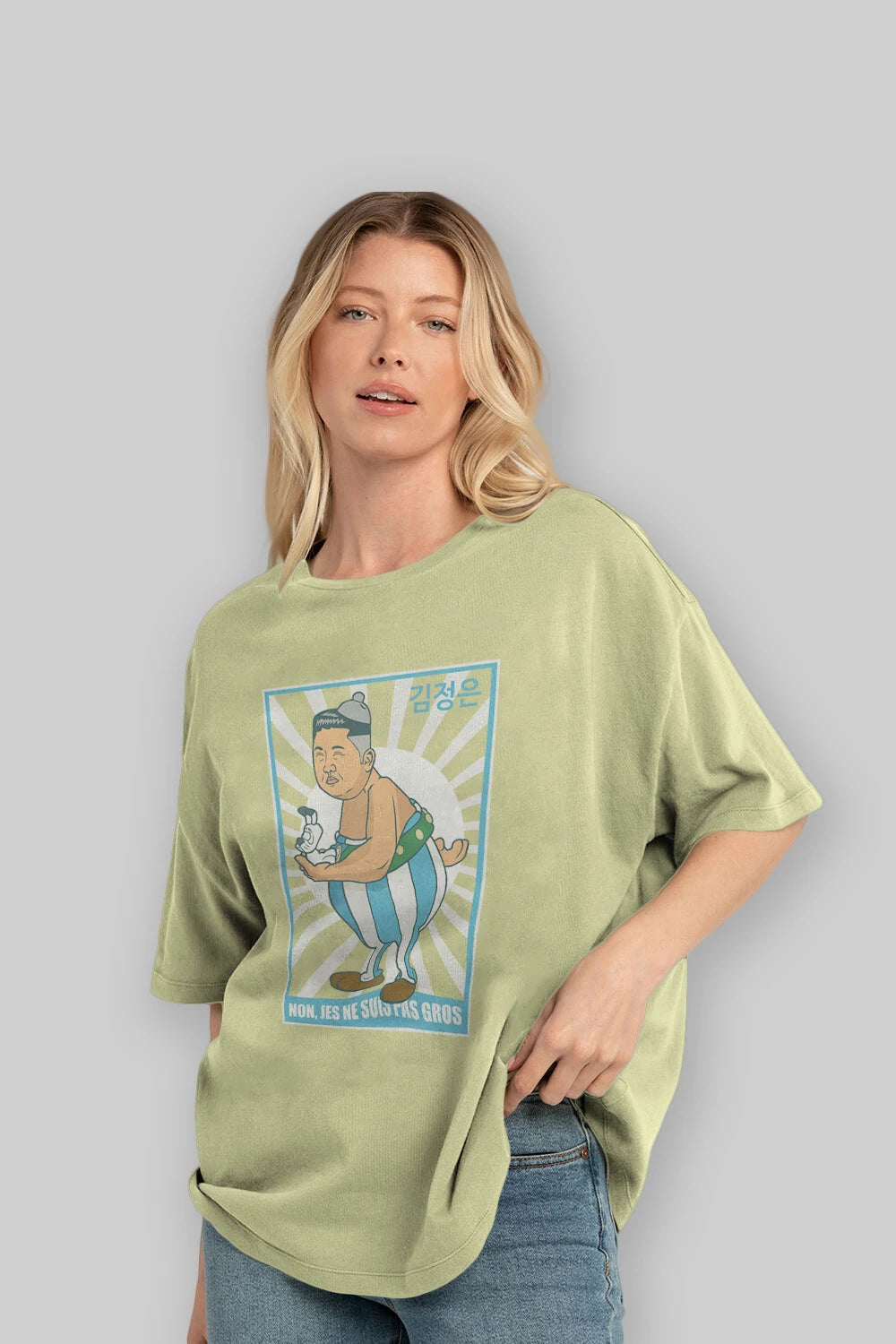 Obelix Jong Un Ön Baskılı Oversize t-shirt Erkek Kadın Unisex %100 Pamuk tişort