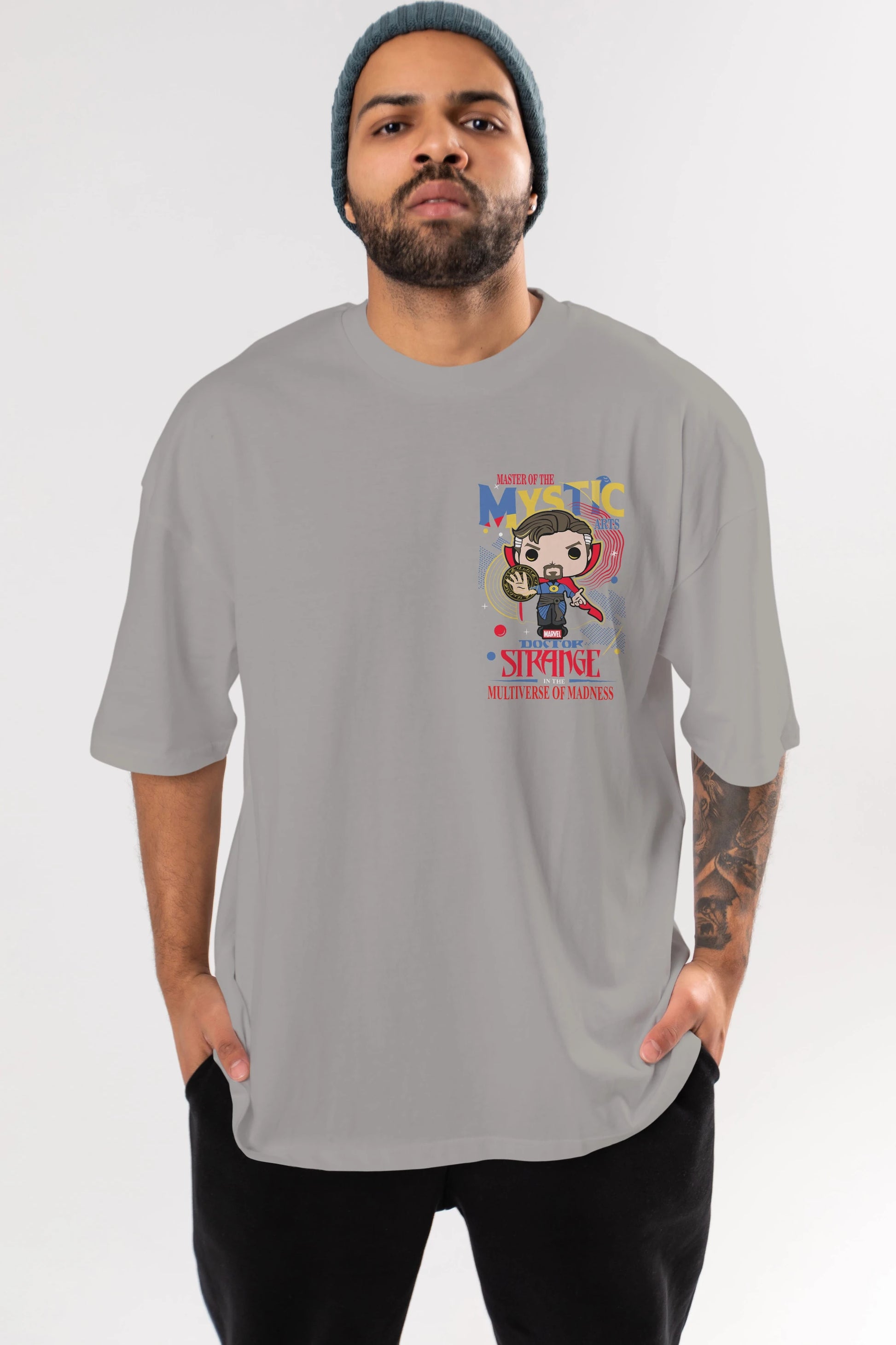 Doctor Strange Ön Sol Baskılı Oversize t-shirt Erkek Kadın Unisex %100 Pamuk Bisiklet Yaka tişort