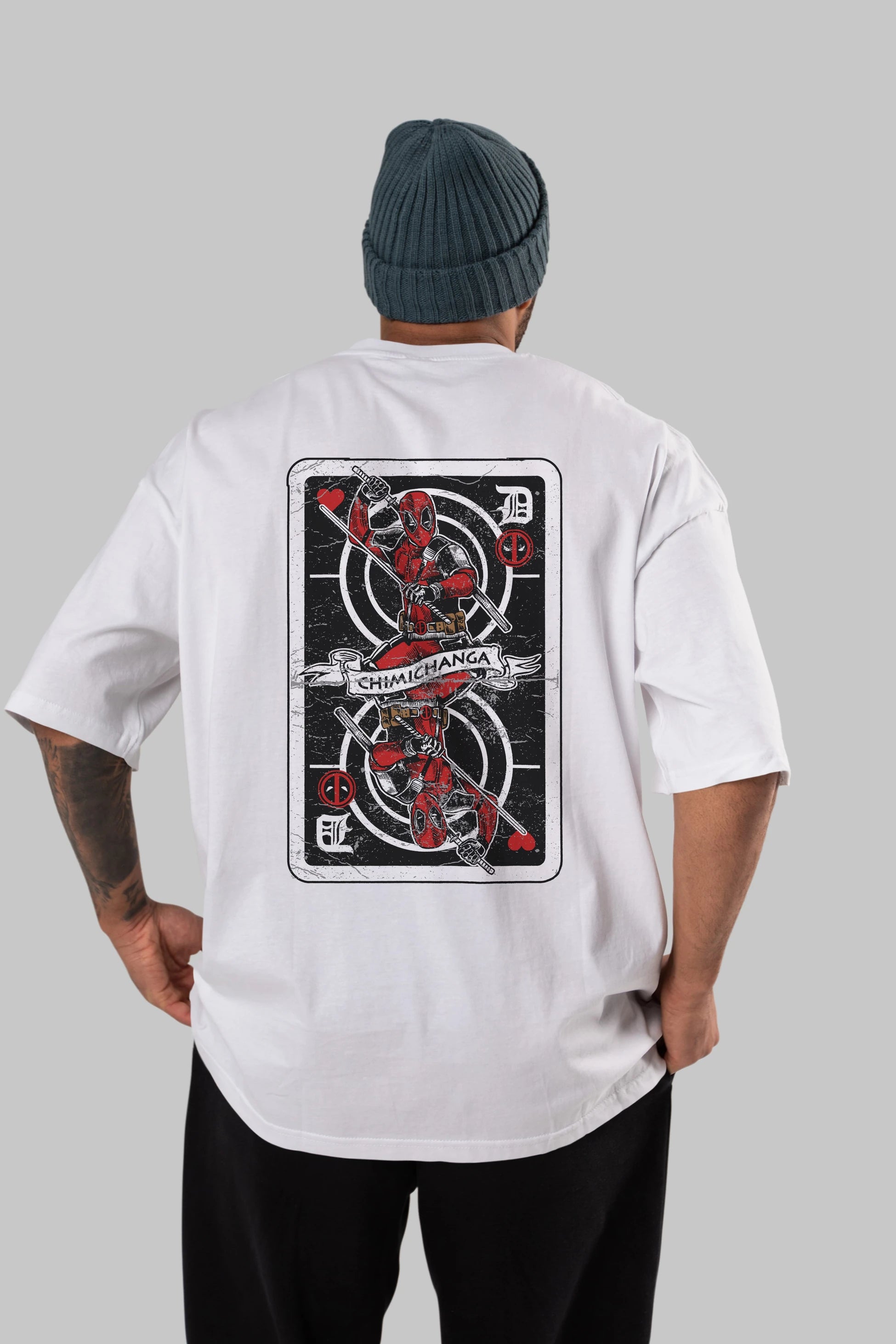 Deadpool Card Arka Baskılı Oversize t-shirt Erkek Kadın Unisex %100 Pamuk