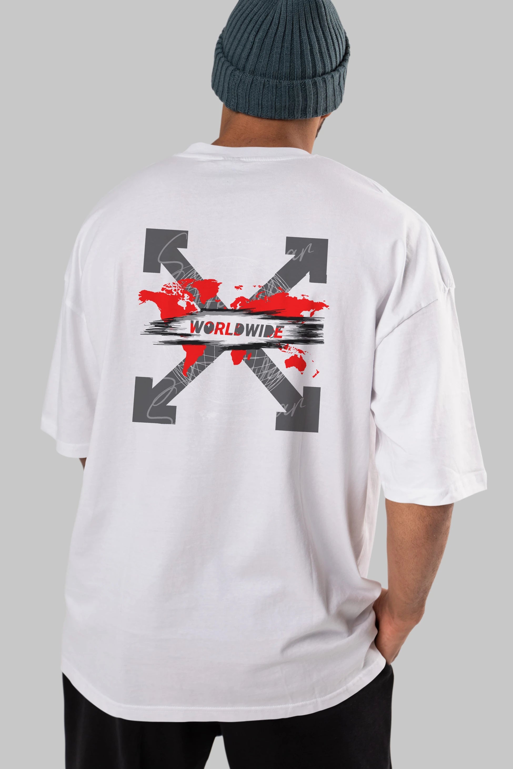 Worldwide Style Arka Baskılı Oversize t-shirt Erkek Kadın Unisex