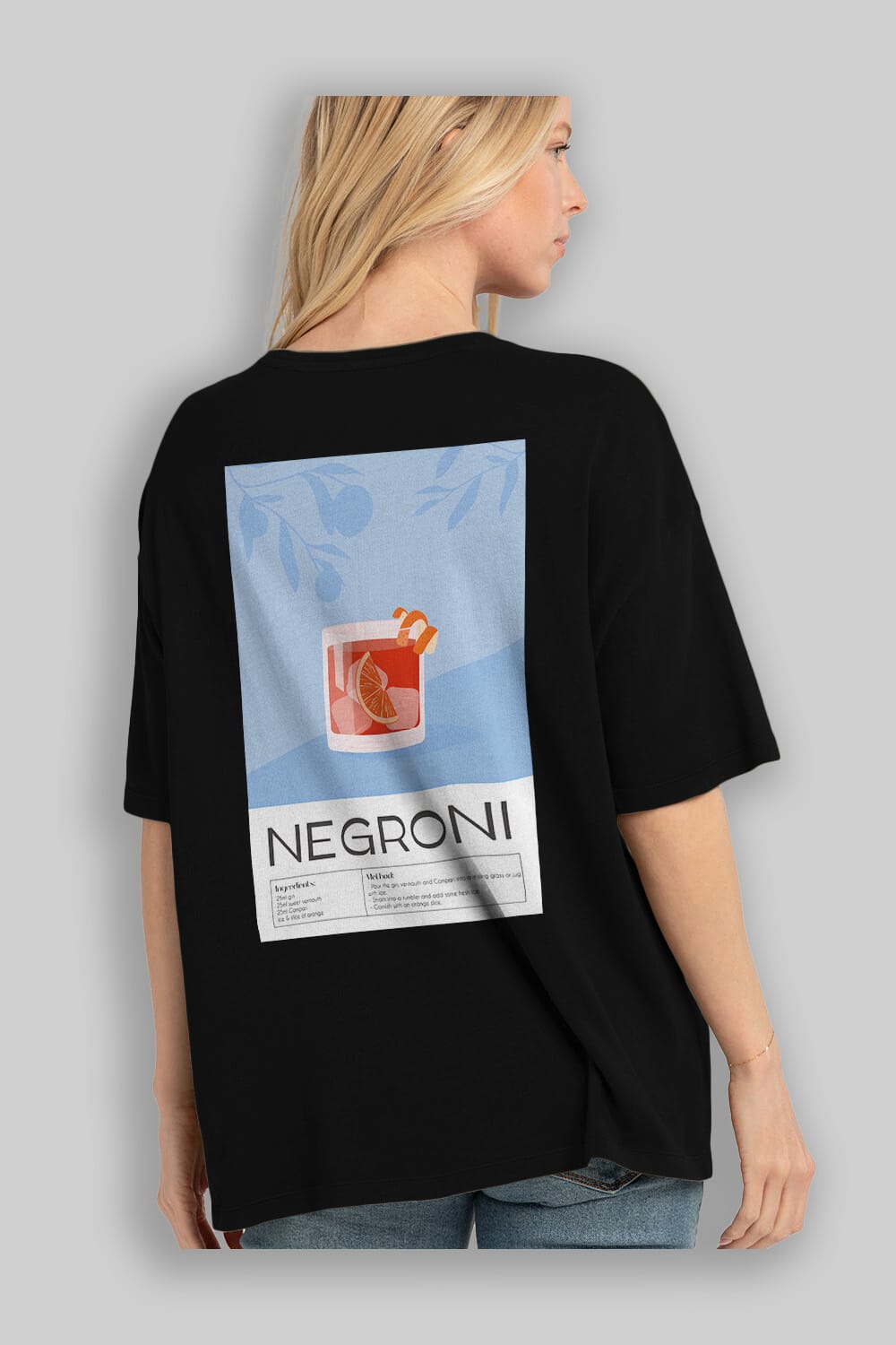 Negroni Arka Baskılı Oversize t-shirt Erkek Kadın Unisex %100 Pamuk Bisiklet Yaka tişort