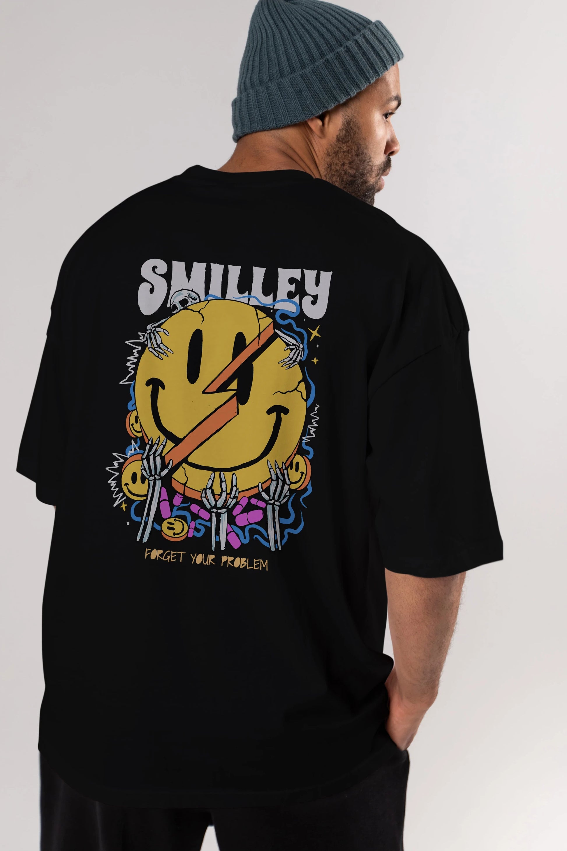Smilley Streetwear Arka Baskılı Oversize t-shirt Erkek Kadın Unisex