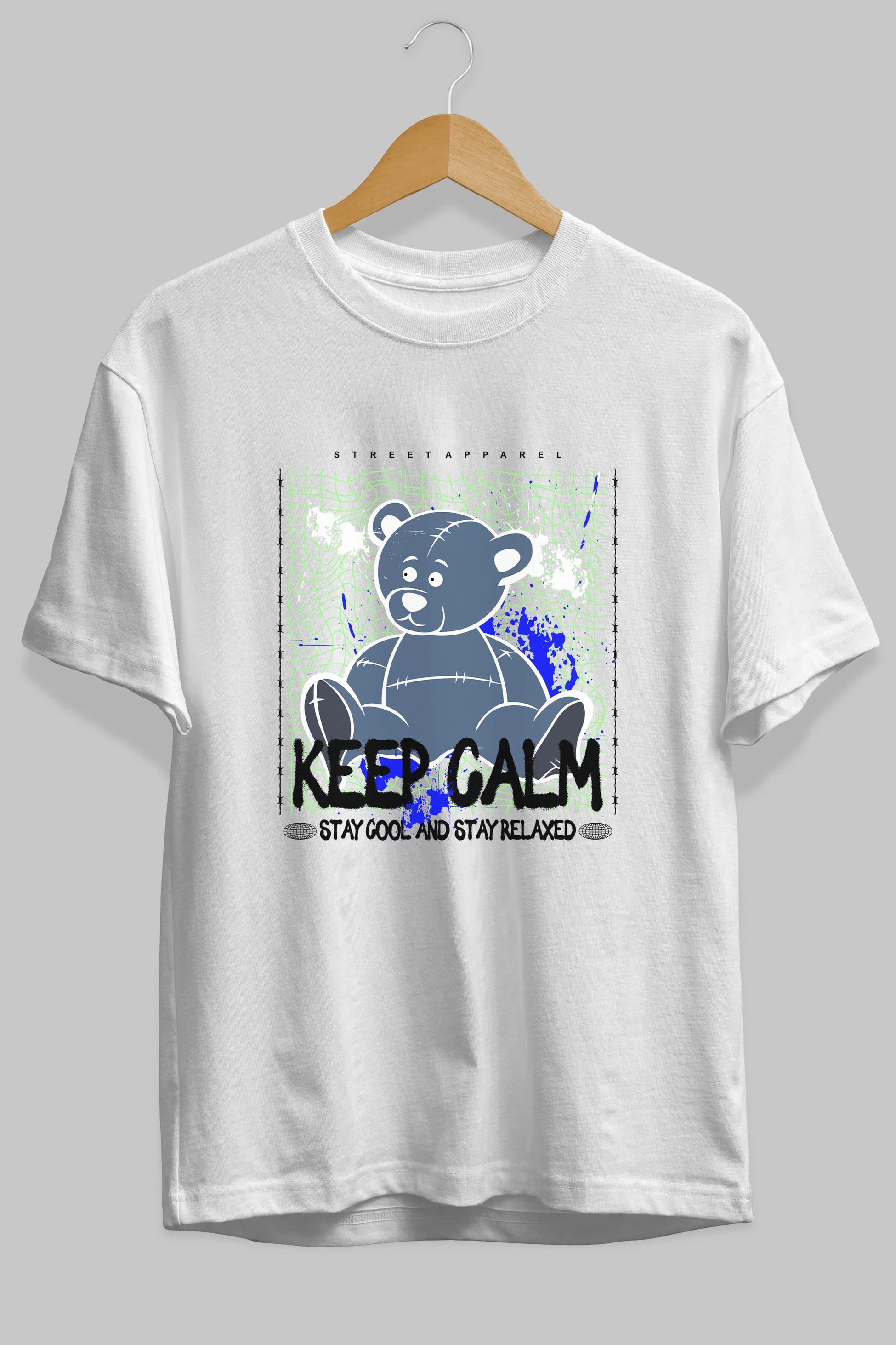 Keep Calm Bear Ön Baskılı Oversize t-shirt Erkek Kadın Unisex