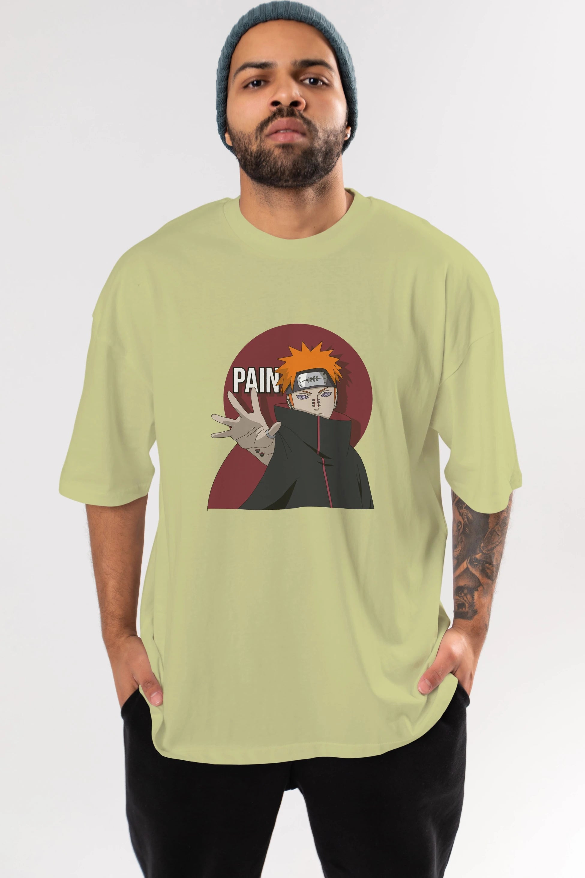 PAIN NARUTO Anime Ön Baskılı Oversize t-shirt %100 pamuk Erkek Kadın Unisex