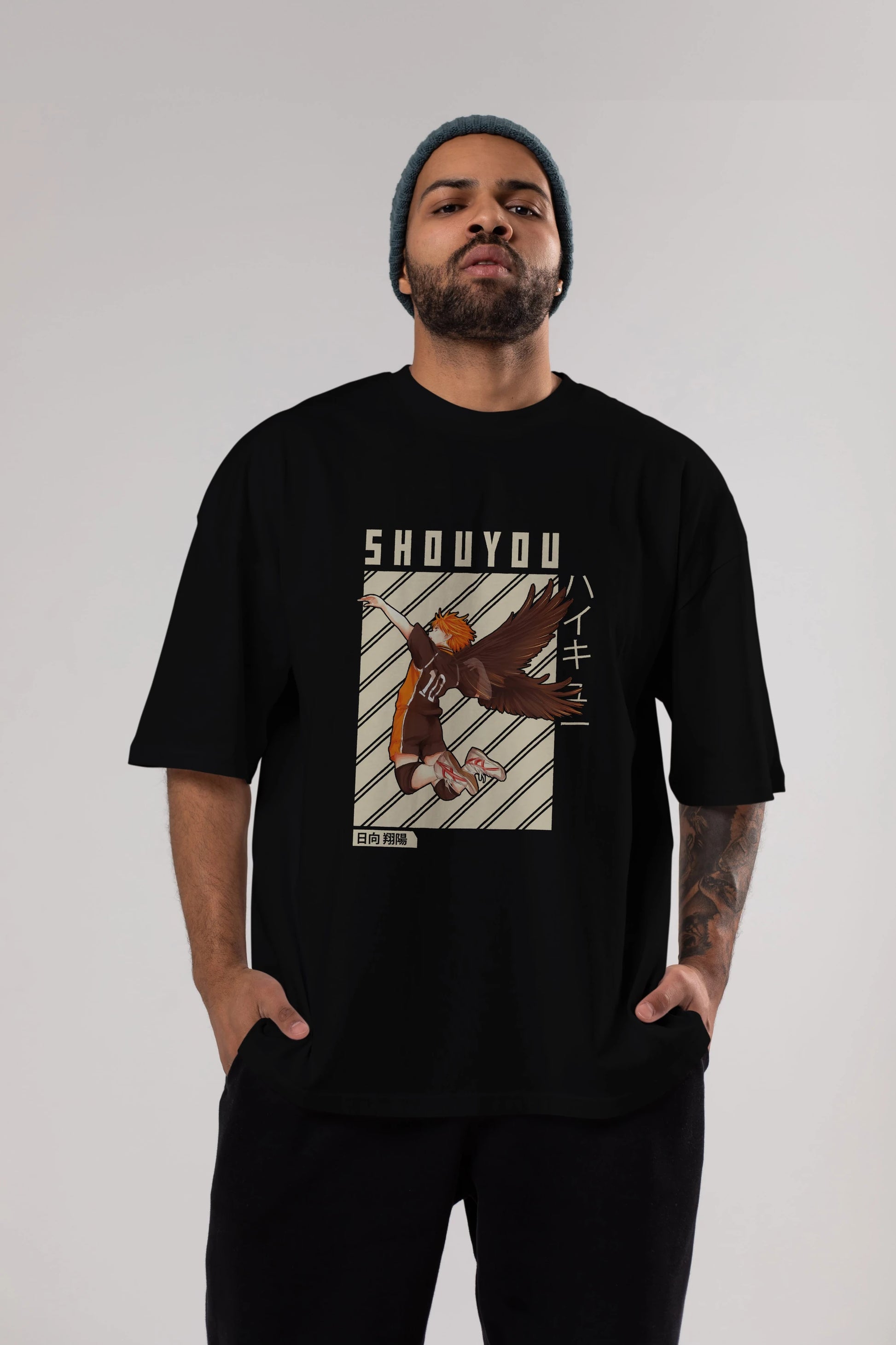 Shouyou Hinata 3 Anime Ön Baskılı Oversize t-shirt %100 pamuk Erkek Kadın Unisex