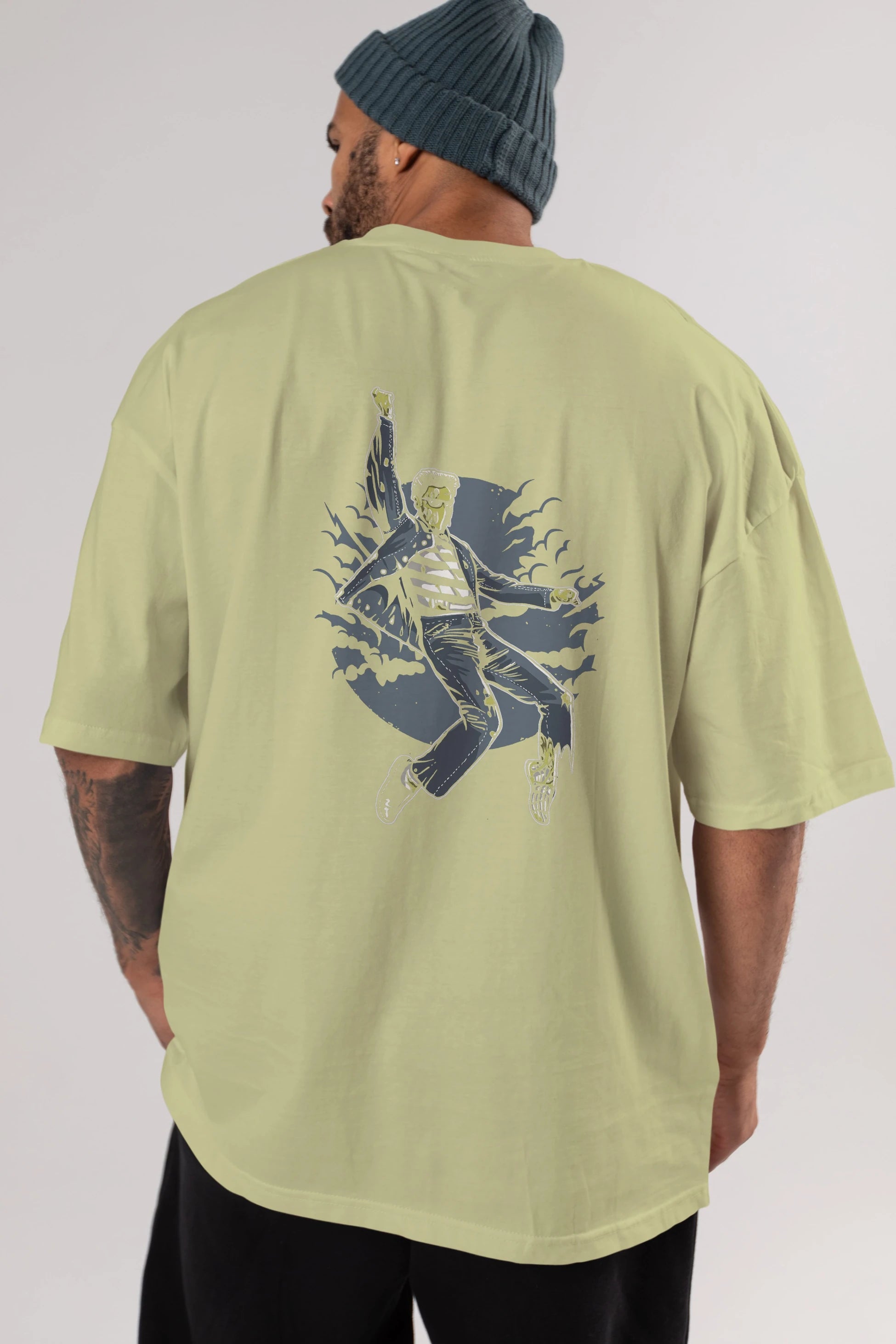 Zombie King Arka Baskılı Oversize t-shirt Erkek Kadın Unisex %100 Pamuk