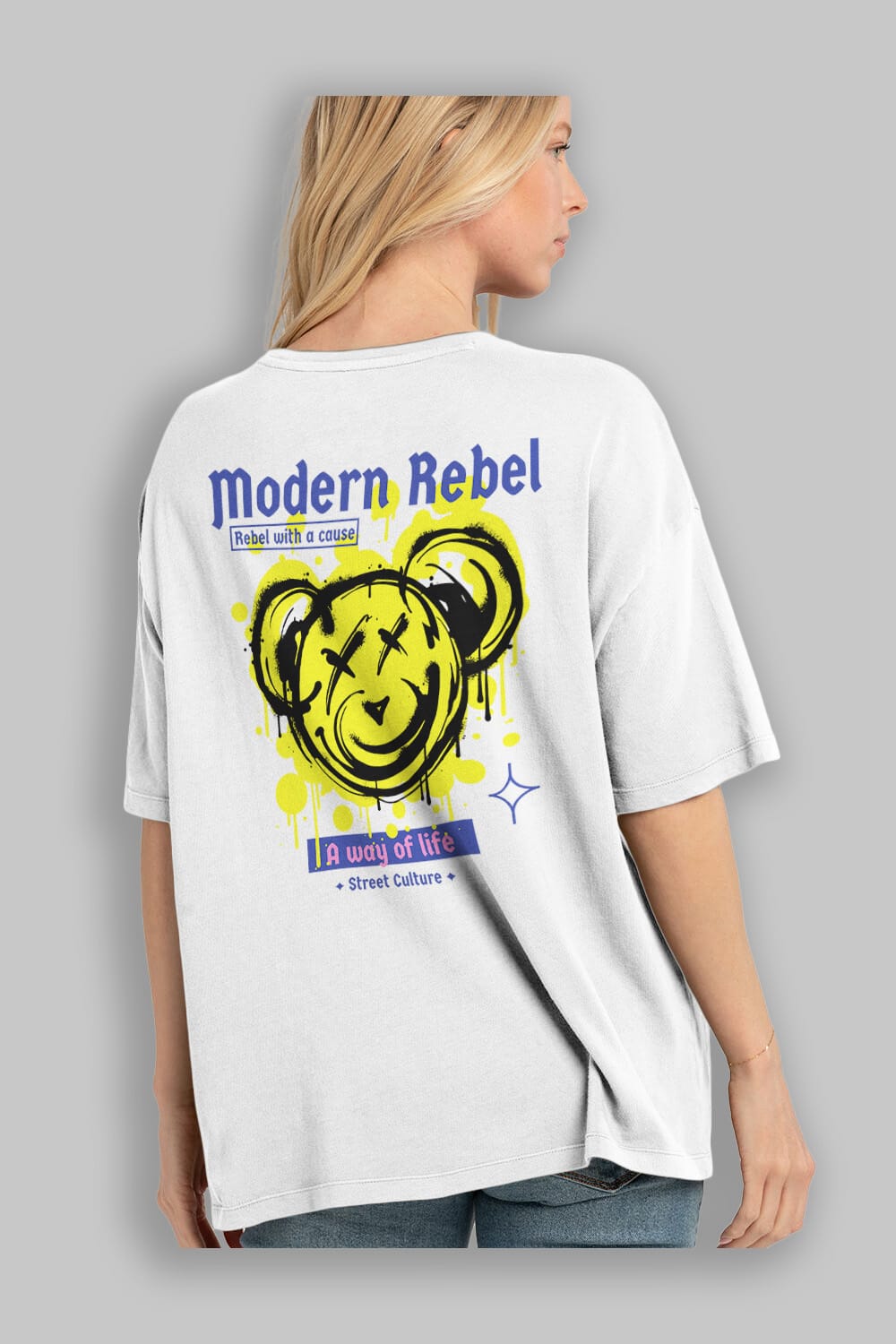 Modern Rebel Bear Arka Baskılı Oversize t-shirt Erkek Kadın Unisex
