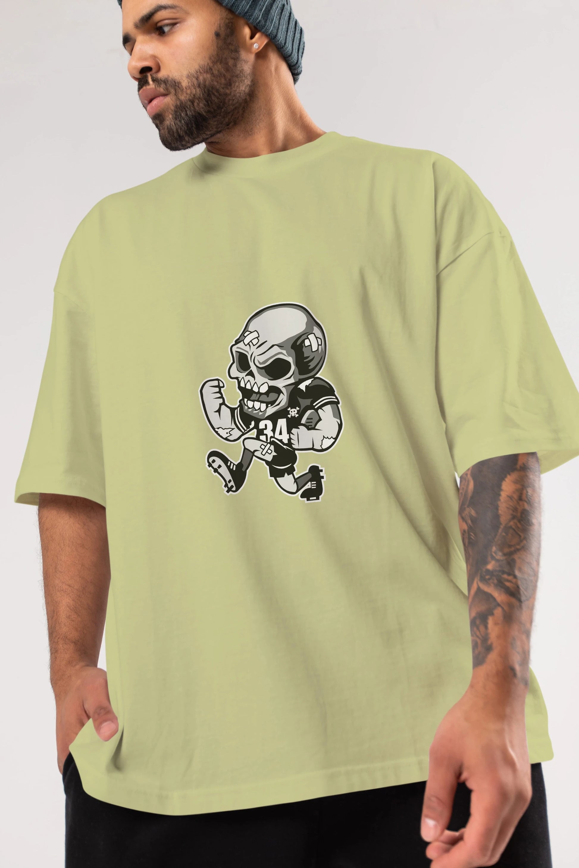 Skull Football Ön Baskılı Oversize t-shirt Erkek Kadın Unisex %100 Pamuk tişort