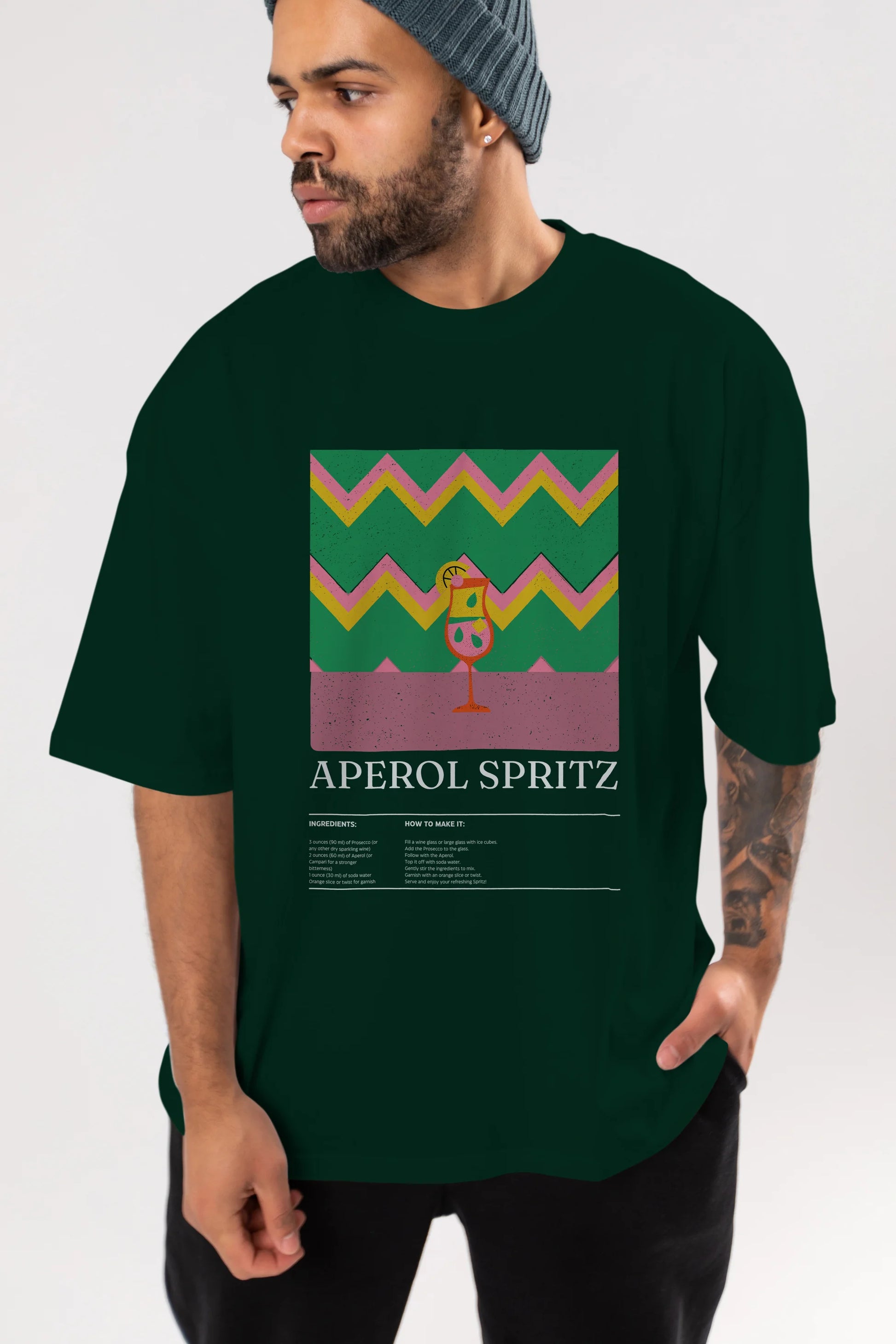 Aperol Spritz Kokteyl Ön Baskılı Oversize t-shirt Erkek Kadın %100 Pamuk Bisiklet Yaka tişort