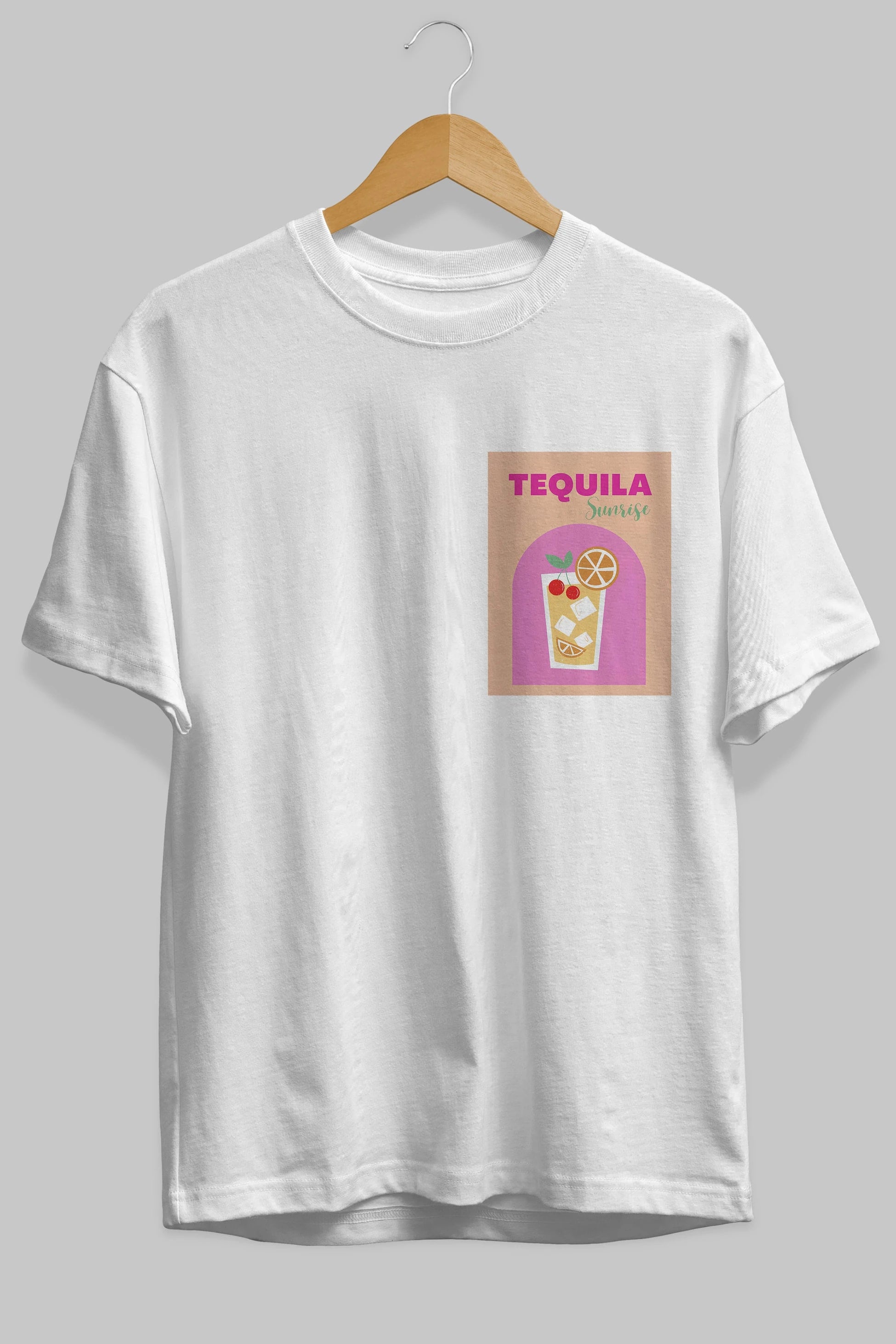 Tequila Sunrise 2 Ön Sol Baskılı Oversize t-shirt Erkek Kadın Unisex %100 Pamuk Bisiklet Yaka tişort