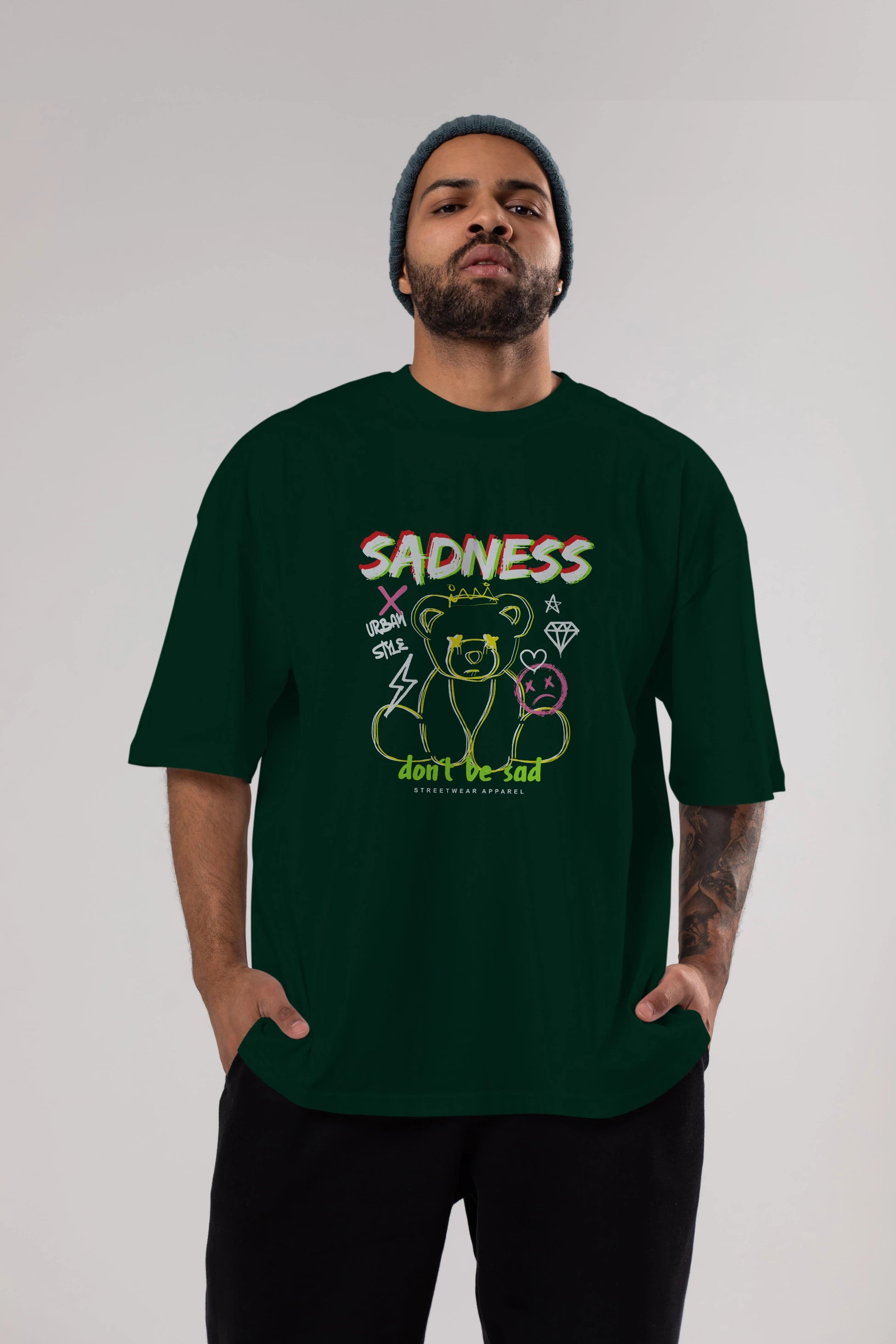 Teddy Bear Sadness Ön Baskılı Oversize t-shirt Erkek Kadın Unisex