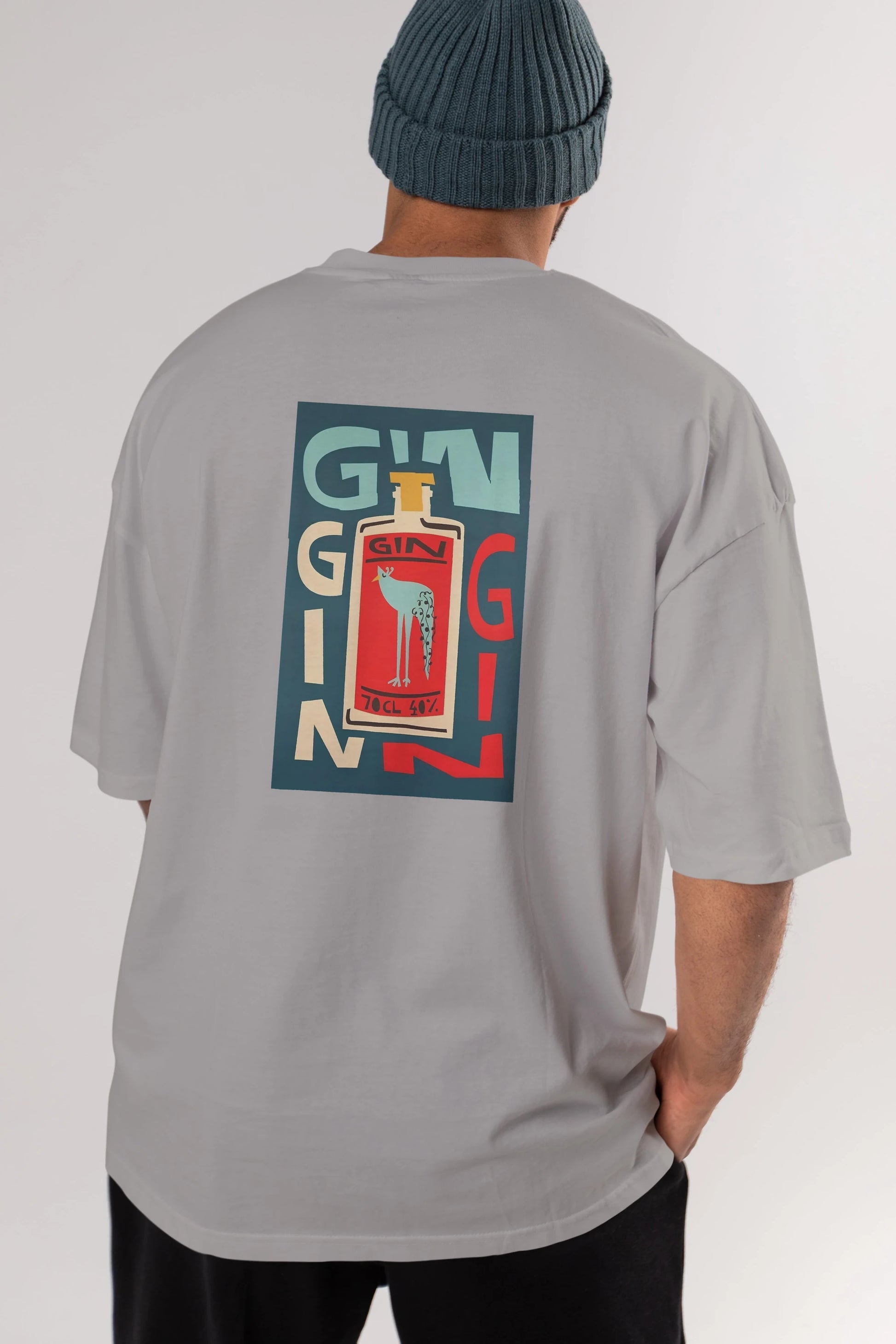 Gin 2 Arka Baskılı Oversize t-shirt Erkek Kadın Unisex %100 Pamuk Bisiklet Yaka tişort