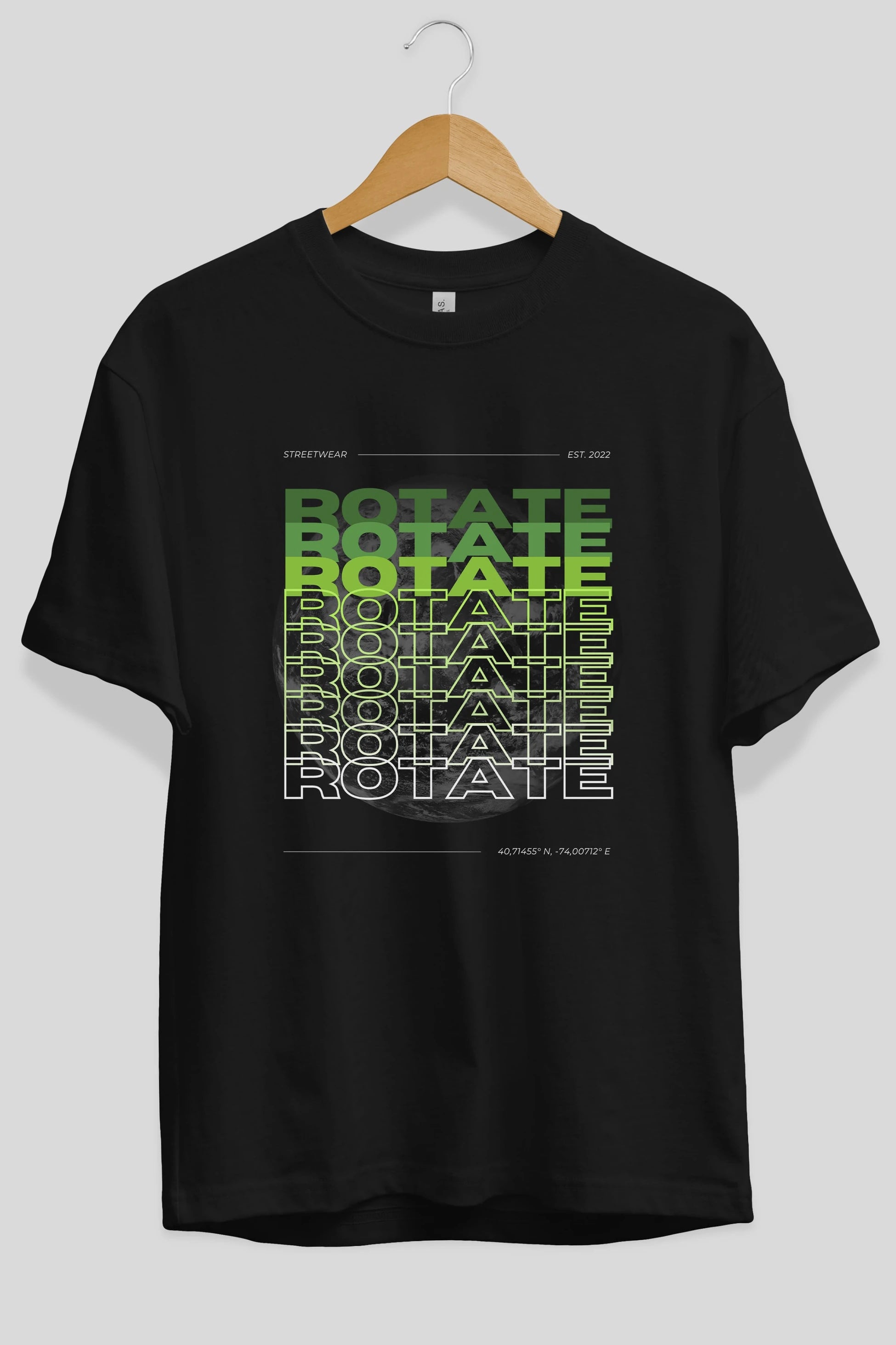 Rotate Yazılı Ön Baskılı Oversize t-shirt Erkek Kadın Unisex