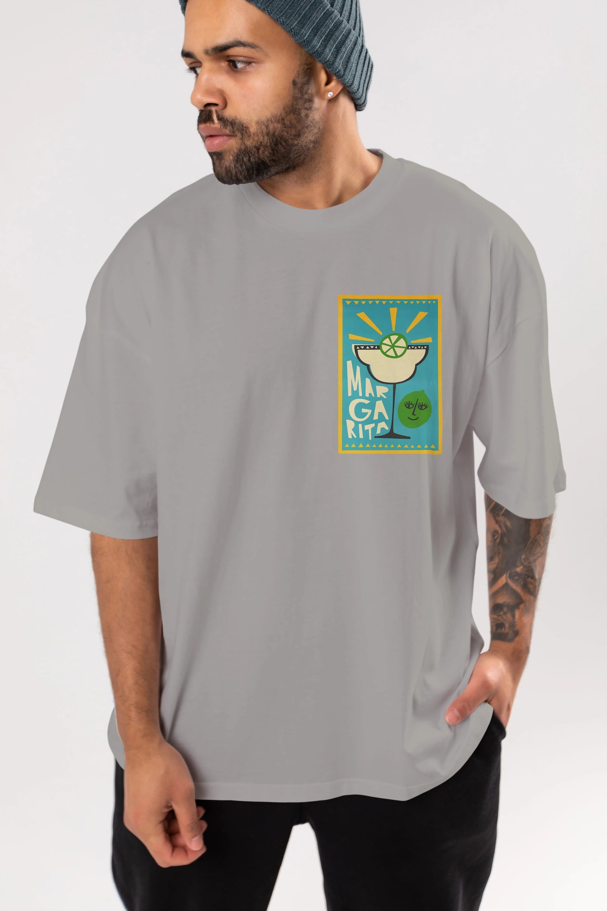 Margarita 4 Ön Sol Baskılı Oversize t-shirt Erkek Kadın Unisex %100 Pamuk Bisiklet Yaka tişort