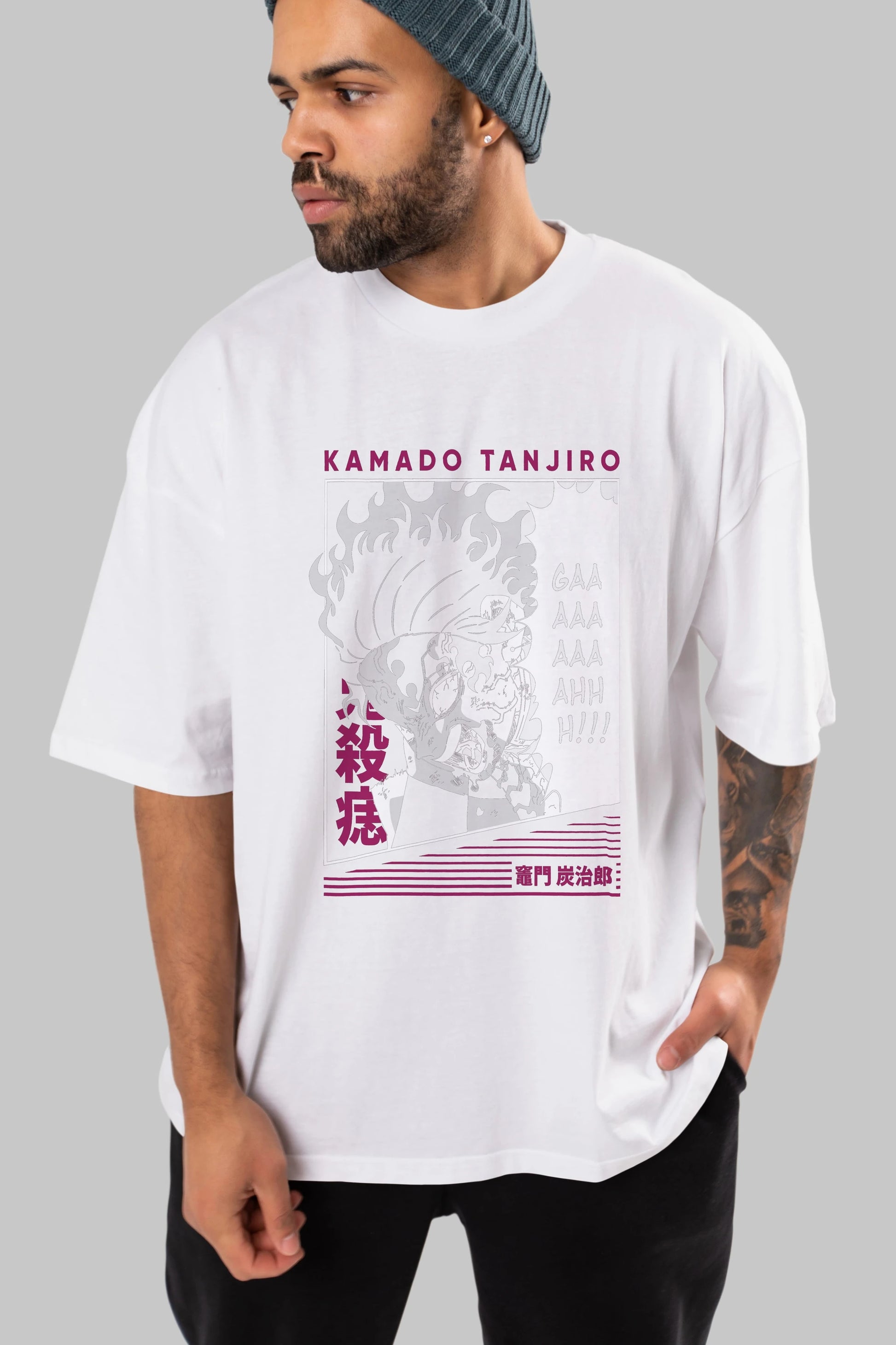 TANJIRO KAMADO 3 Anime Ön Baskılı Oversize t-shirt %100 pamuk Erkek Kadın Unisex