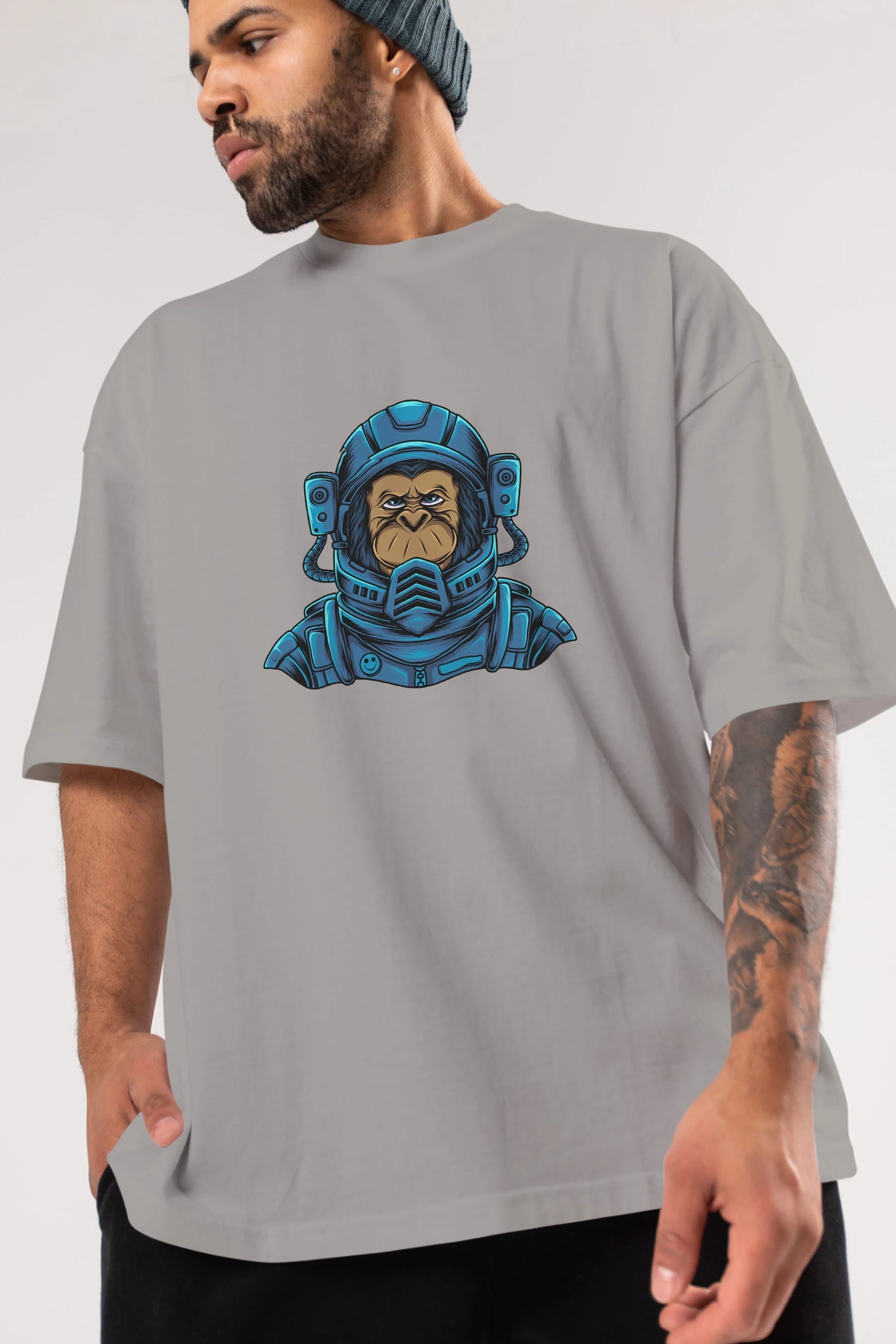 Astromonkey Ön Baskılı Oversize t-shirt Erkek Kadın Unisex