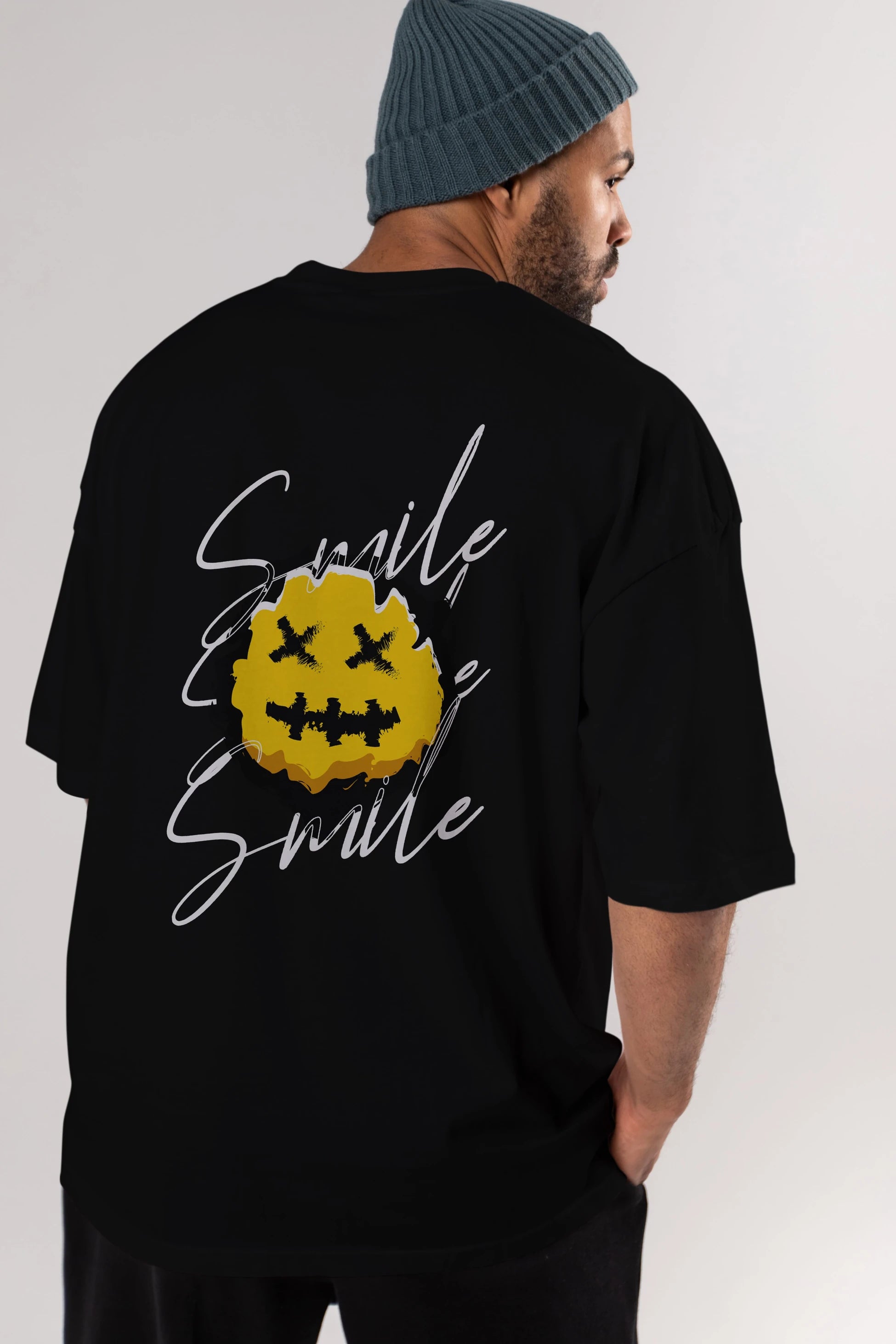 Smile Emoji Arka Baskılı Oversize t-shirt Erkek Kadın Unisex