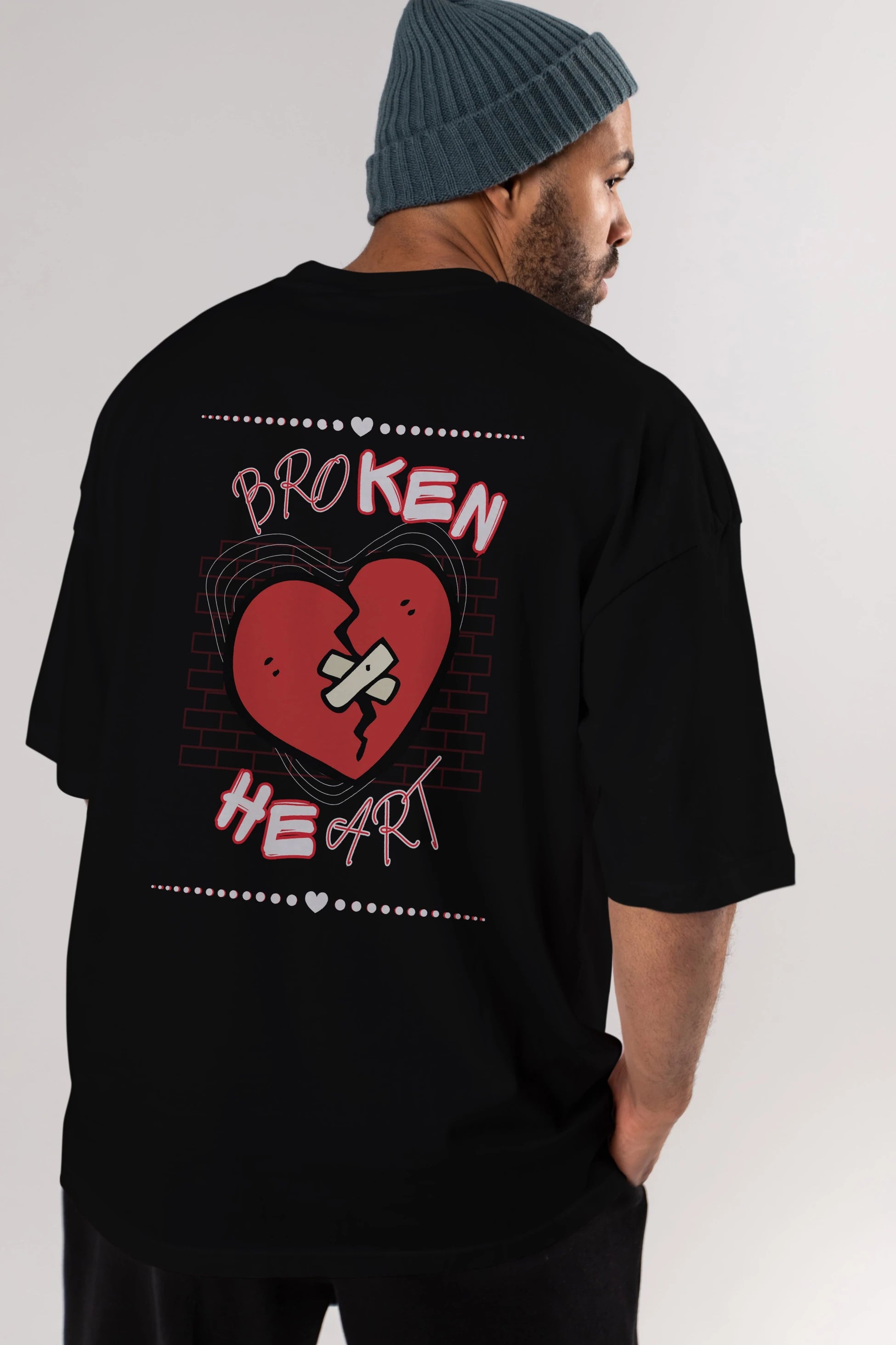 Broken Heart Yazılı Arka Baskılı Oversize t-shirt Erkek Kadın Unisex