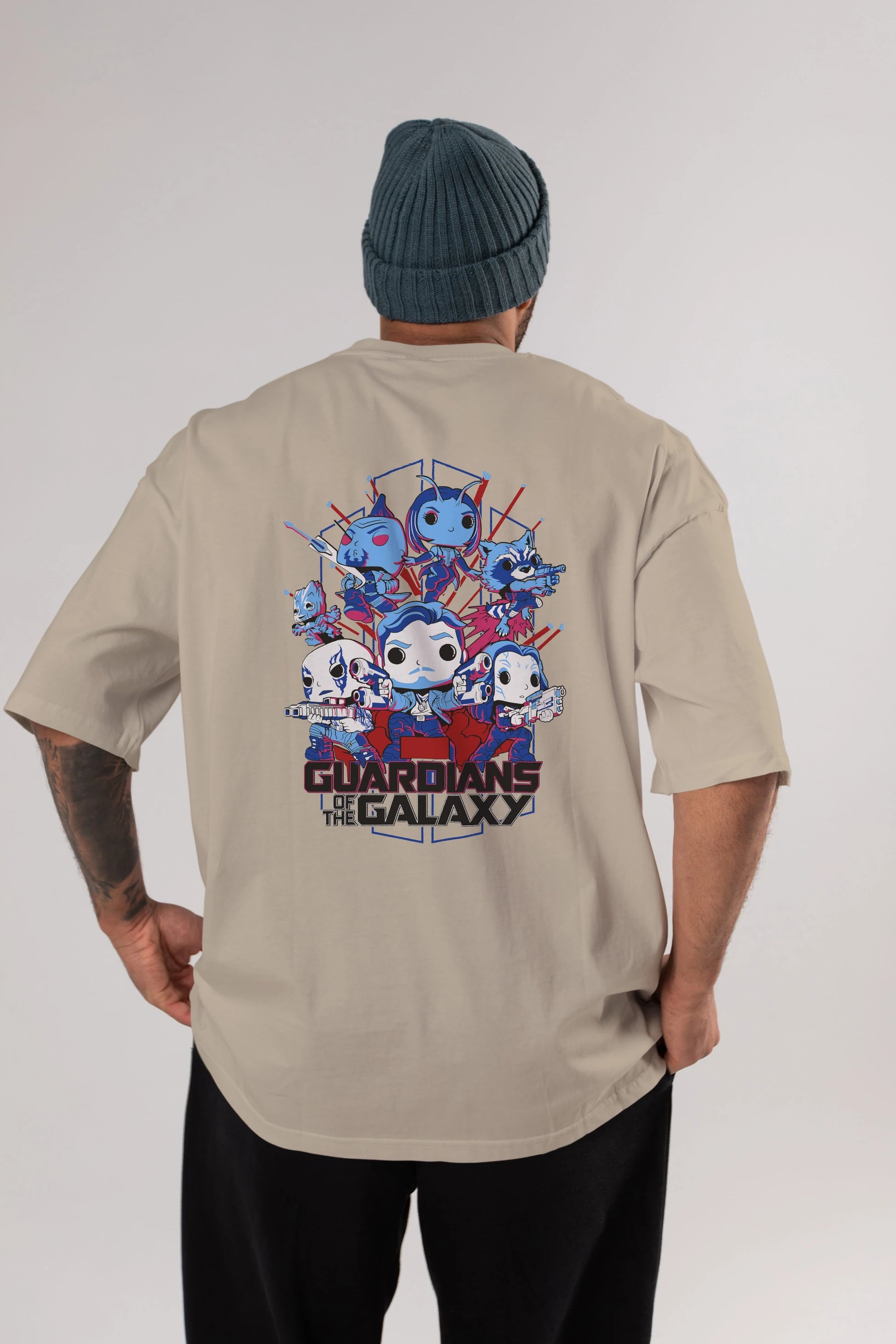 Guardians of the Galaxy Arka Baskılı Oversize t-shirt Erkek Kadın Unisex %100 Pamuk Bisiklet Yaka tişort