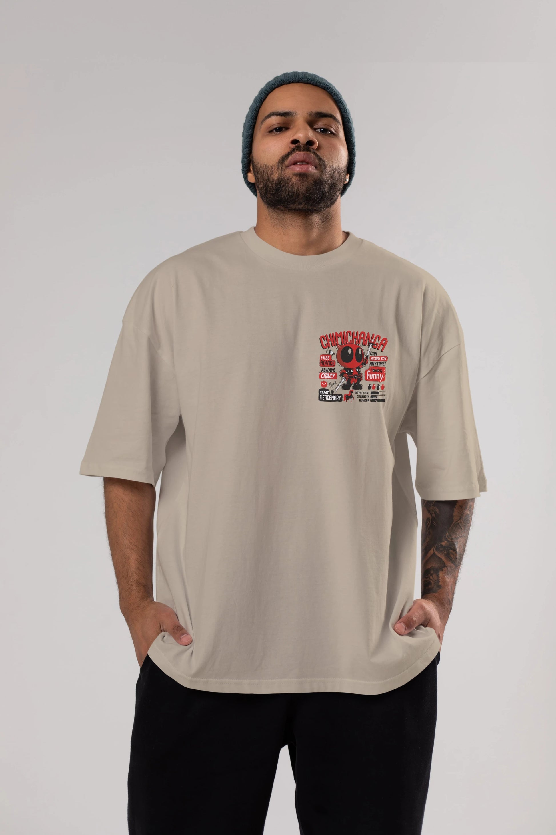 Deadpool (9) Ön Sol Baskılı Oversize t-shirt Erkek Kadın Unisex %100 Pamuk Bisiklet Yaka tişort