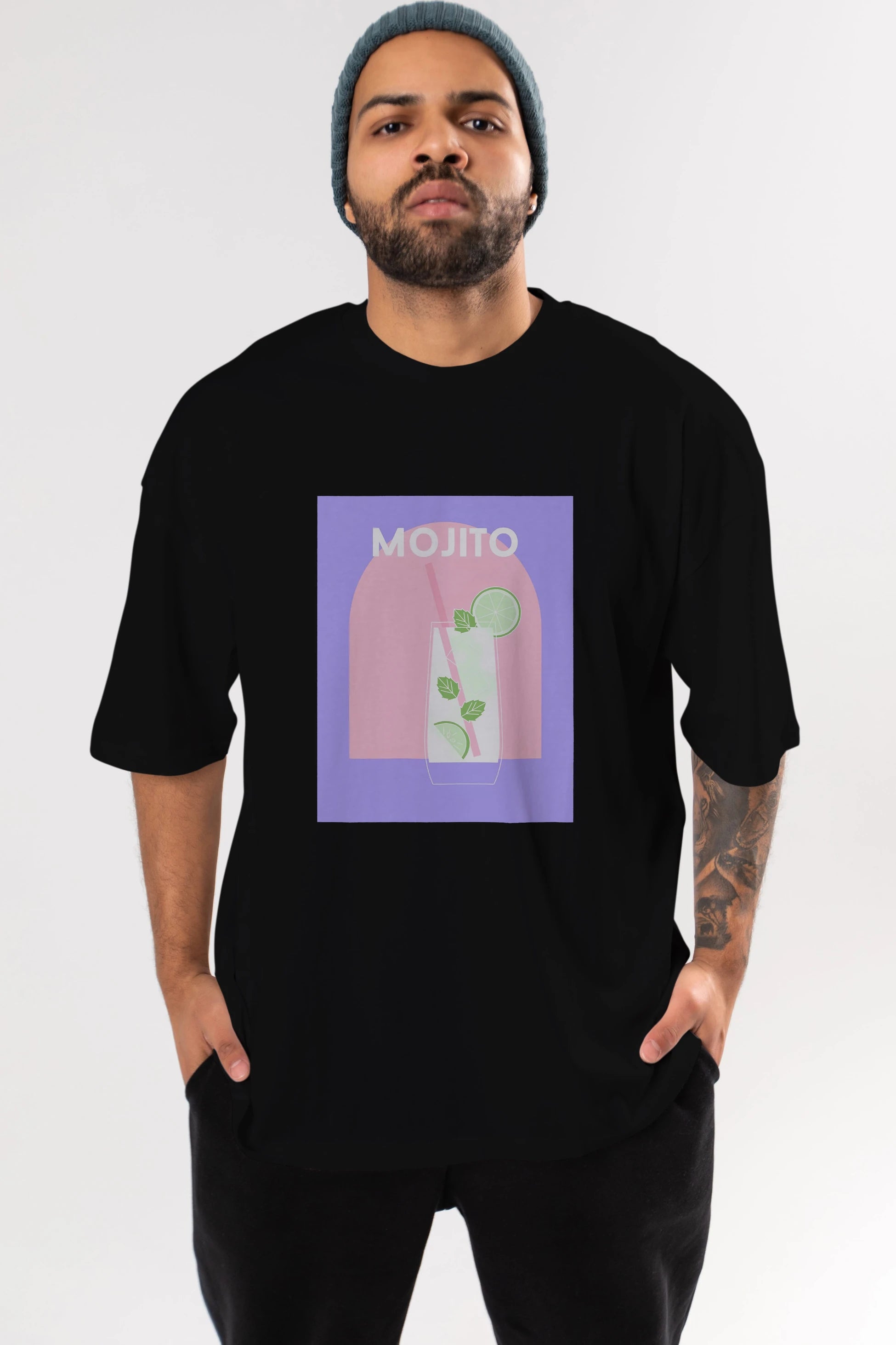 Mojito 2 Ön Baskılı Oversize t-shirt Erkek Kadın Unisex %100 Pamuk Bisiklet Yaka tişort