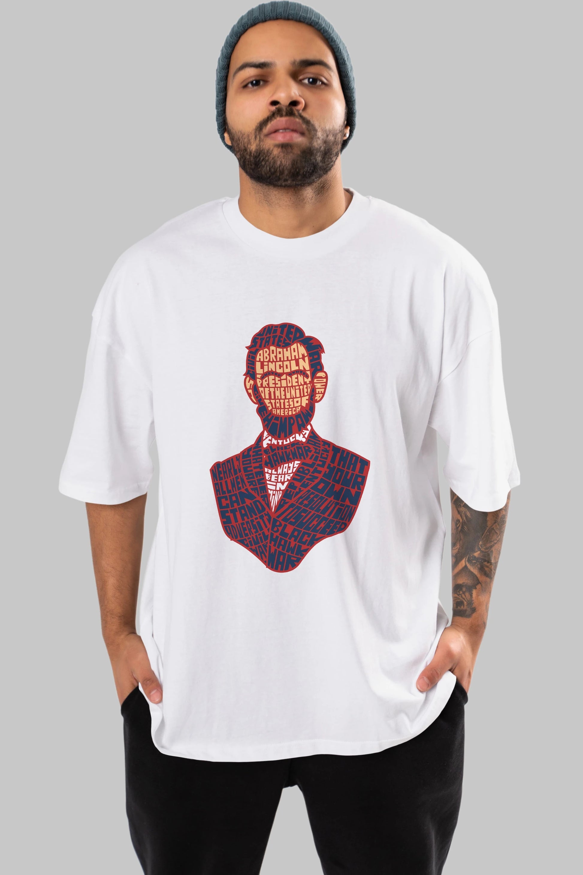 Abraham Lincoln Ön Baskılı Oversize t-shirt %100 pamuk Erkek Kadın Unisex