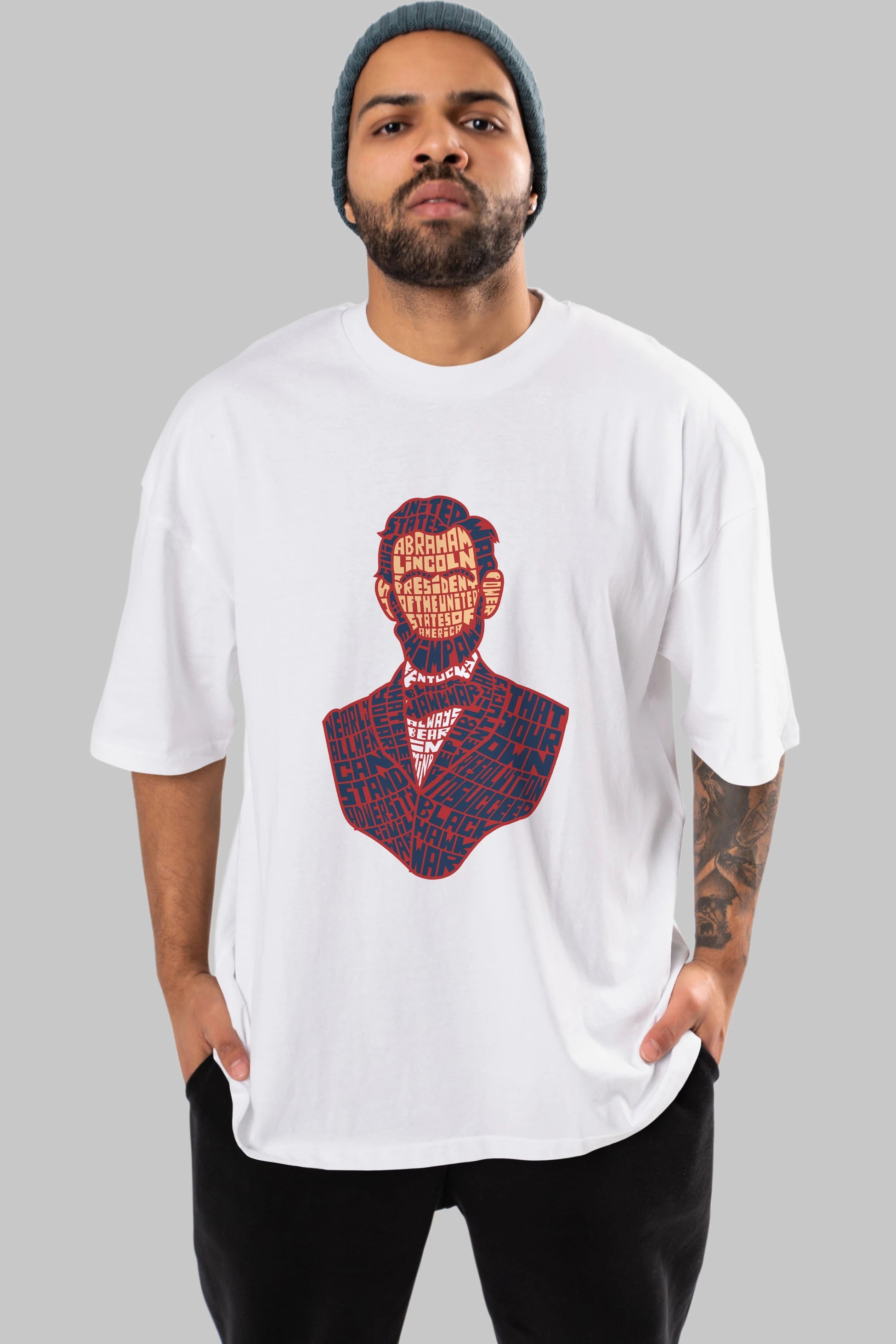 Abraham Lincoln Ön Baskılı Oversize t-shirt %100 pamuk Erkek Kadın Unisex