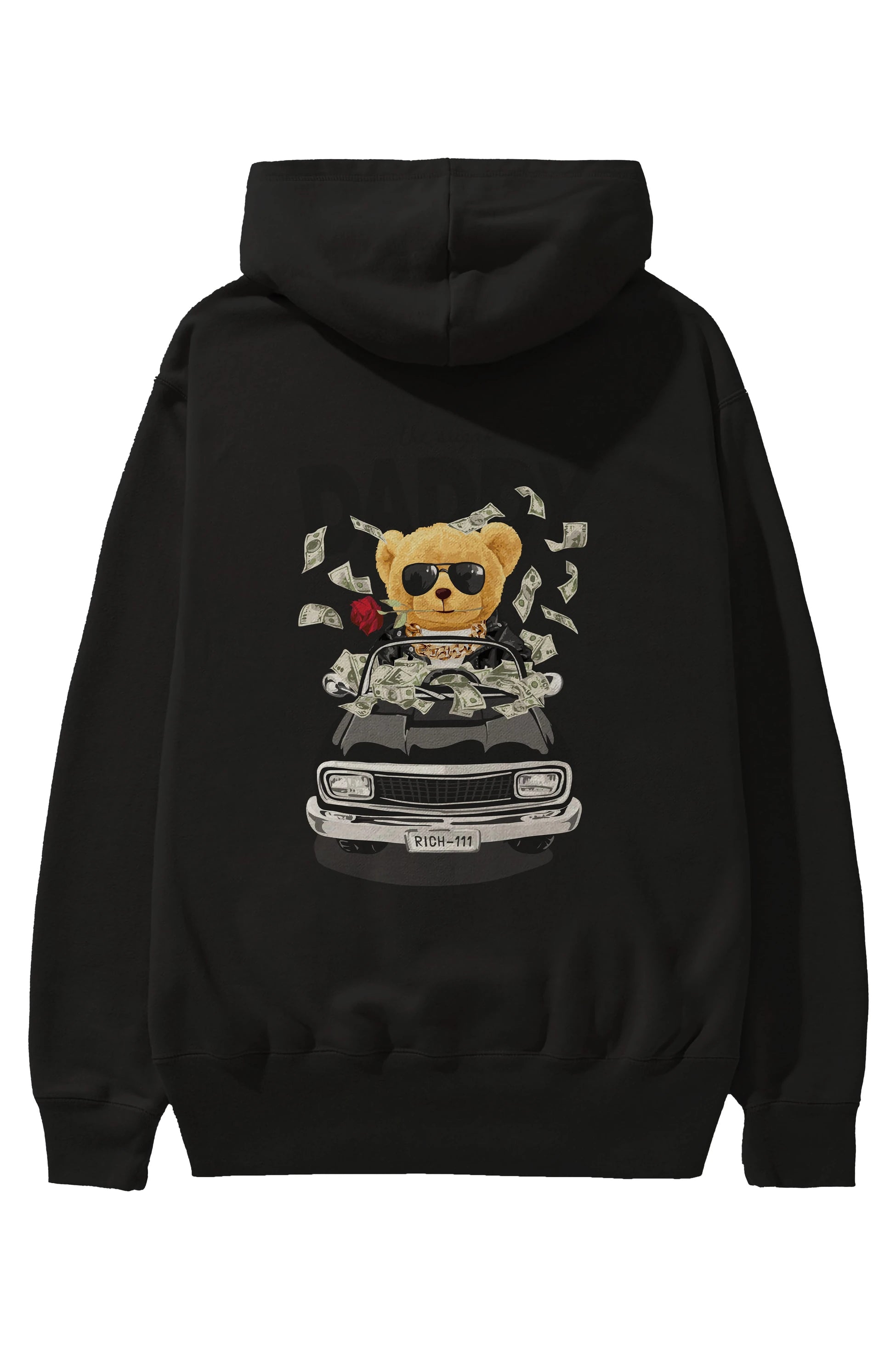 Teddy Bear Daddy Arka Baskılı Hoodie Oversize Kapüşonlu Sweatshirt Erkek Kadın Unisex