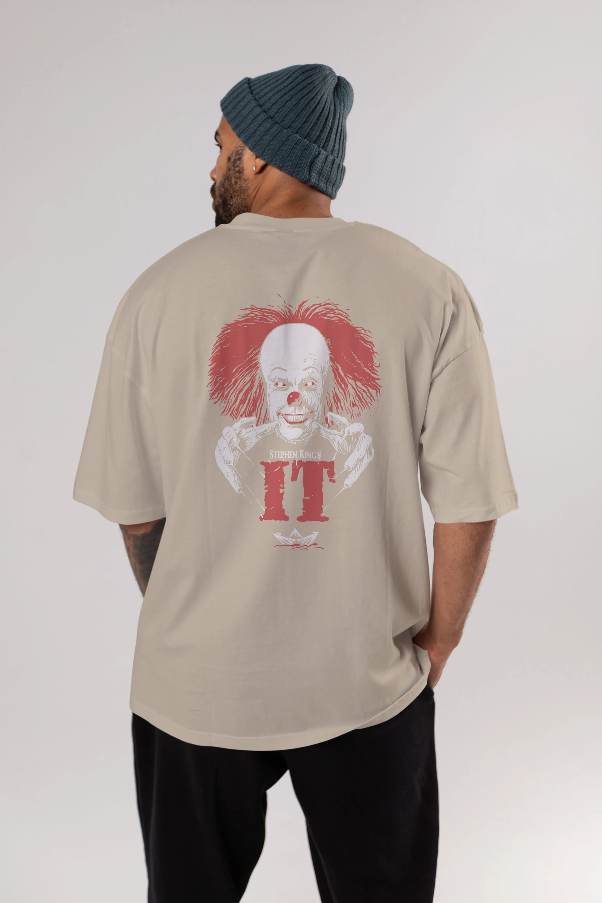 it Arka Baskılı Oversize t-shirt Erkek Kadın Unisex %100 Pamuk Bisiklet Yaka tişort