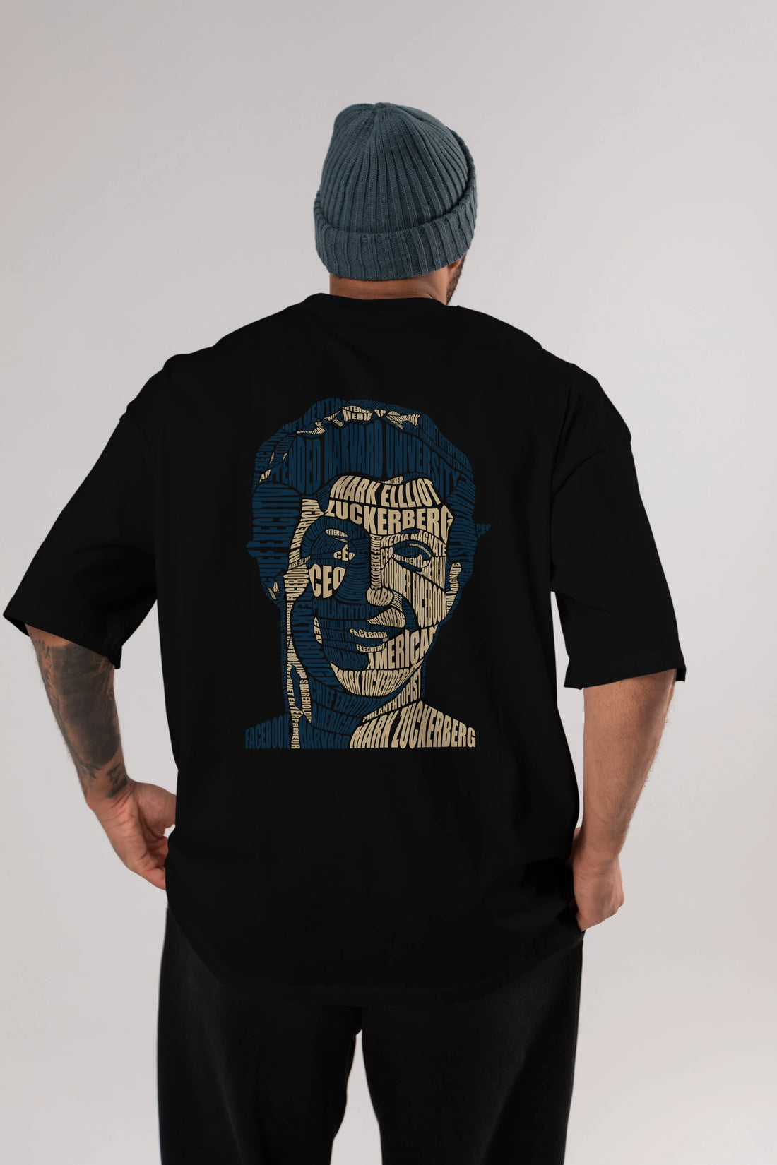 Mark Zuckerberg Calligram Arka Baskılı Oversize t-shirt %100 pamuk Erkek Kadın Unisex