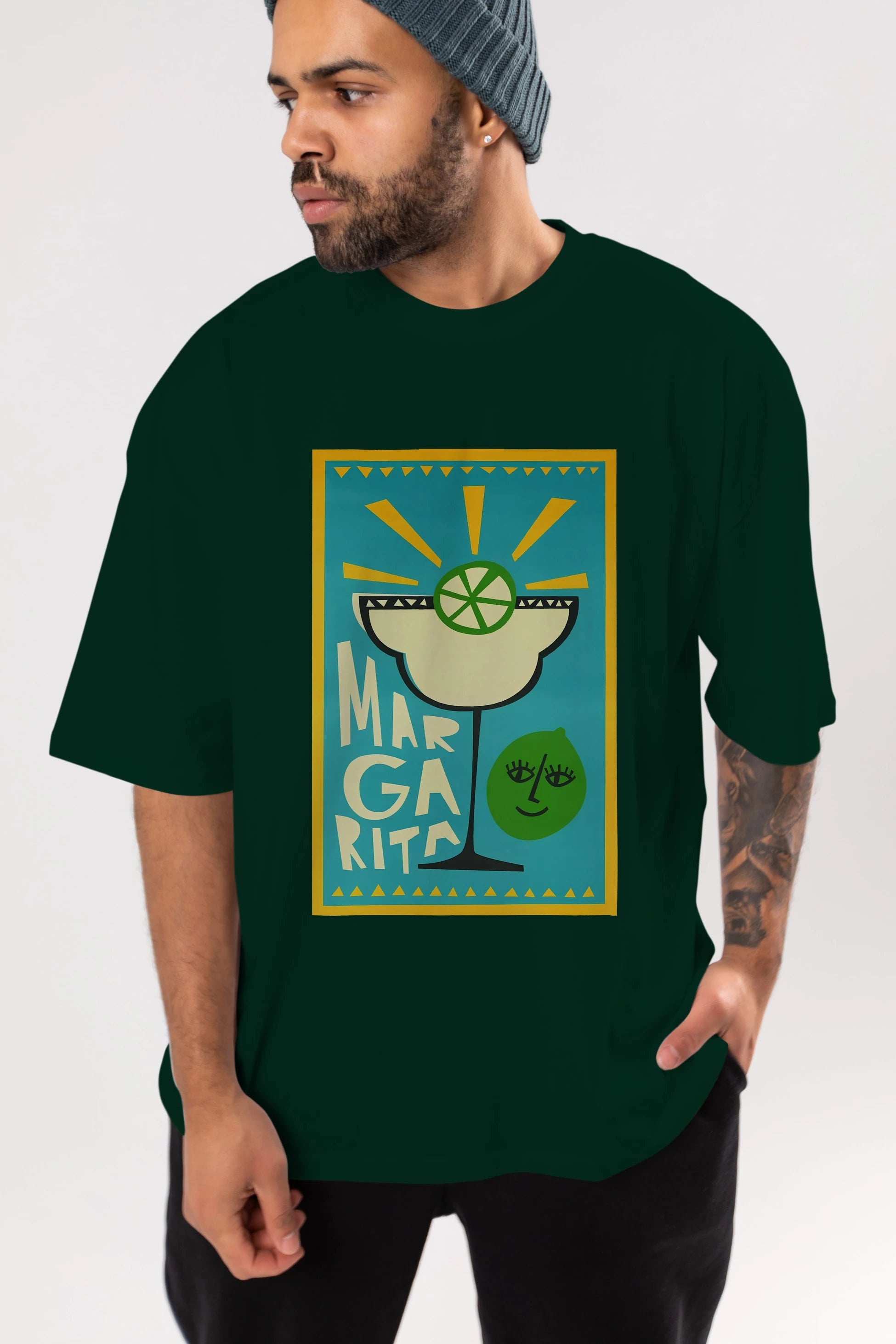 Margarita 4 Ön Baskılı Oversize t-shirt Erkek Kadın Unisex %100 Pamuk Bisiklet Yaka tişort