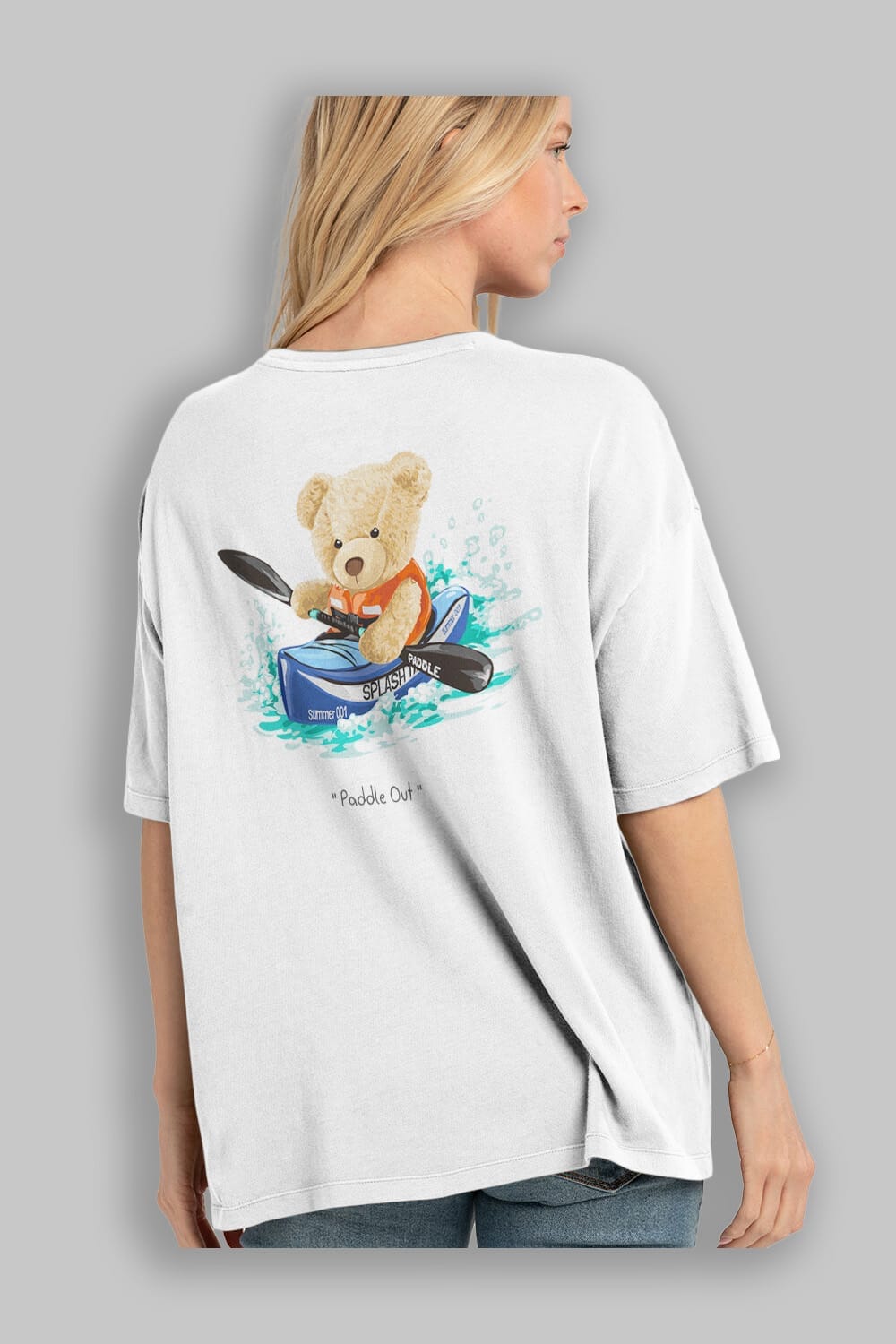 Teddy Bear Paddle Out Arka Baskılı Oversize t-shirt Erkek Kadın Unisex %100 Pamuk