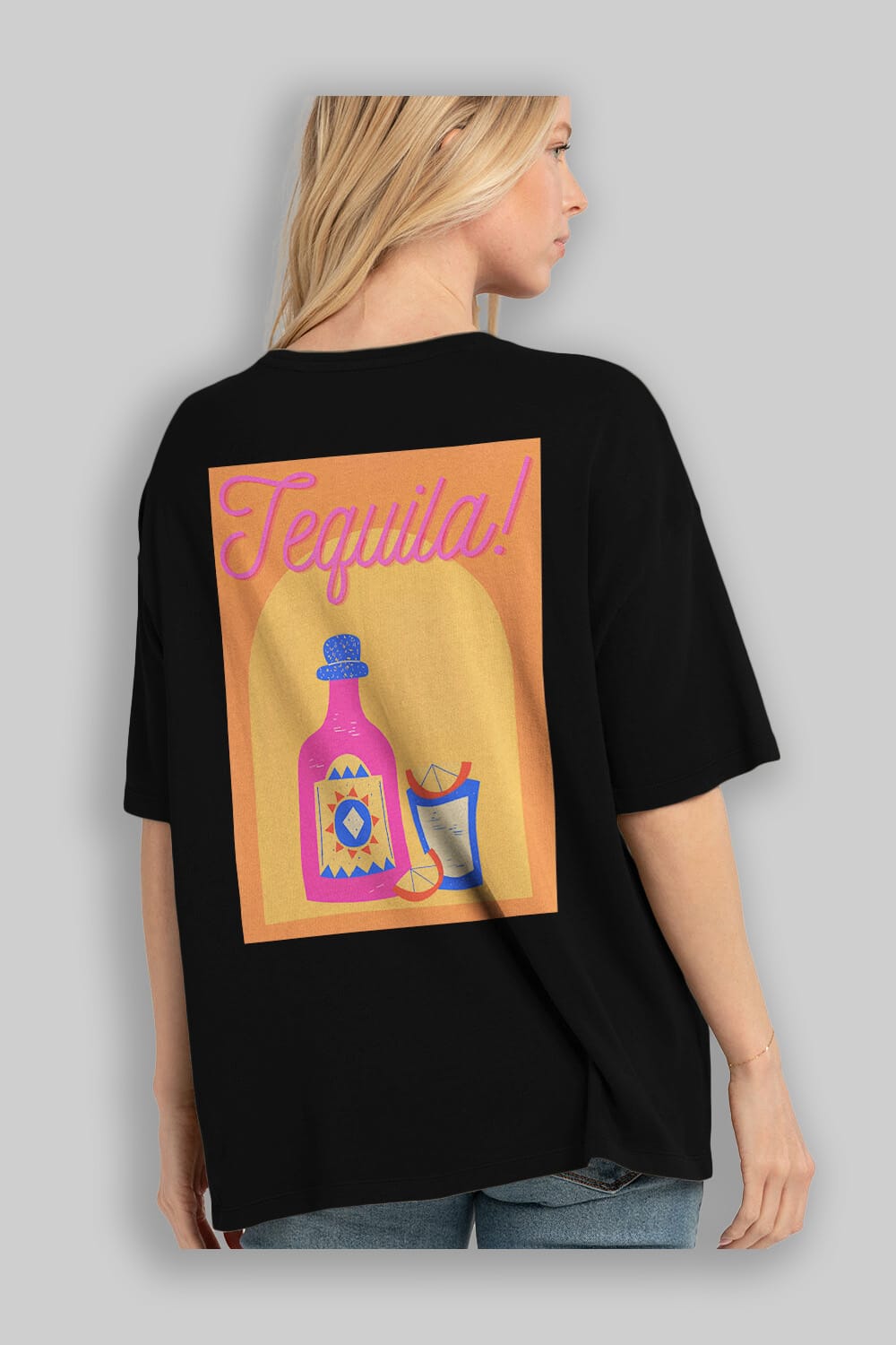Tequila Arka Baskılı Oversize t-shirt Erkek Kadın Unisex %100 Pamuk Bisiklet Yaka tişort