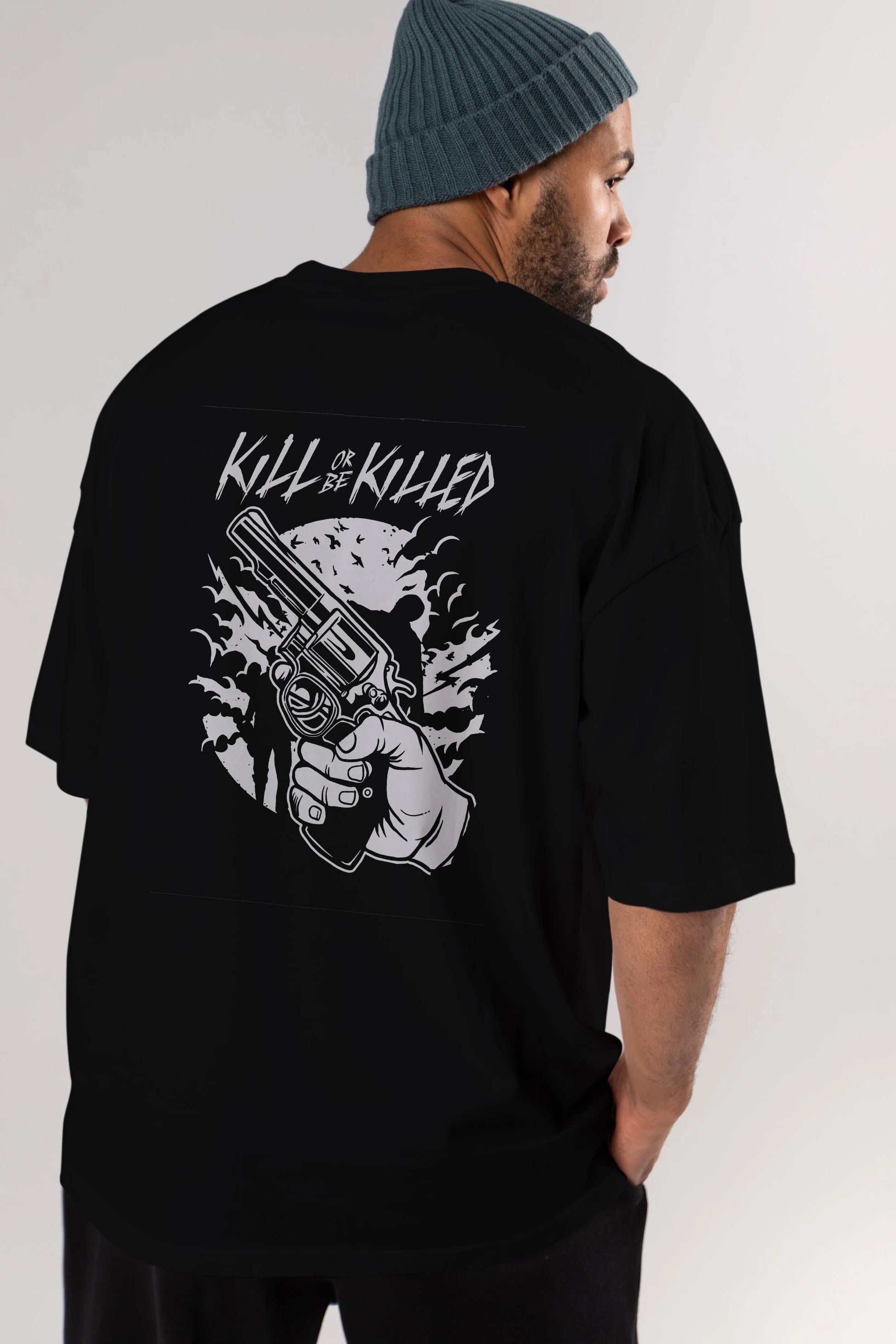 Zombie Shooter Arka Baskılı Oversize t-shirt Erkek Kadın Unisex %100 Pamuk