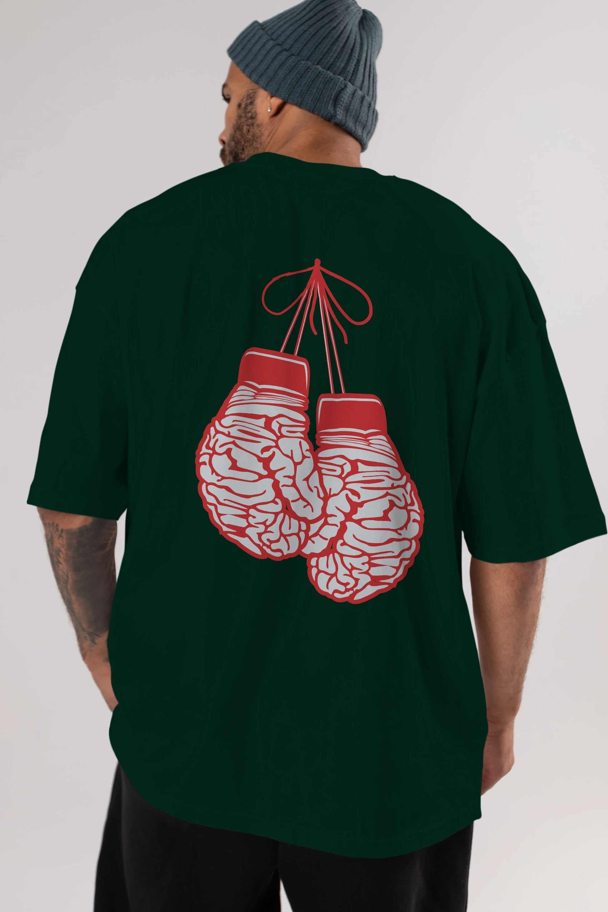 Brain Gloves Arka Baskılı Oversize t-shirt %100 pamuk Erkek Kadın Unisex