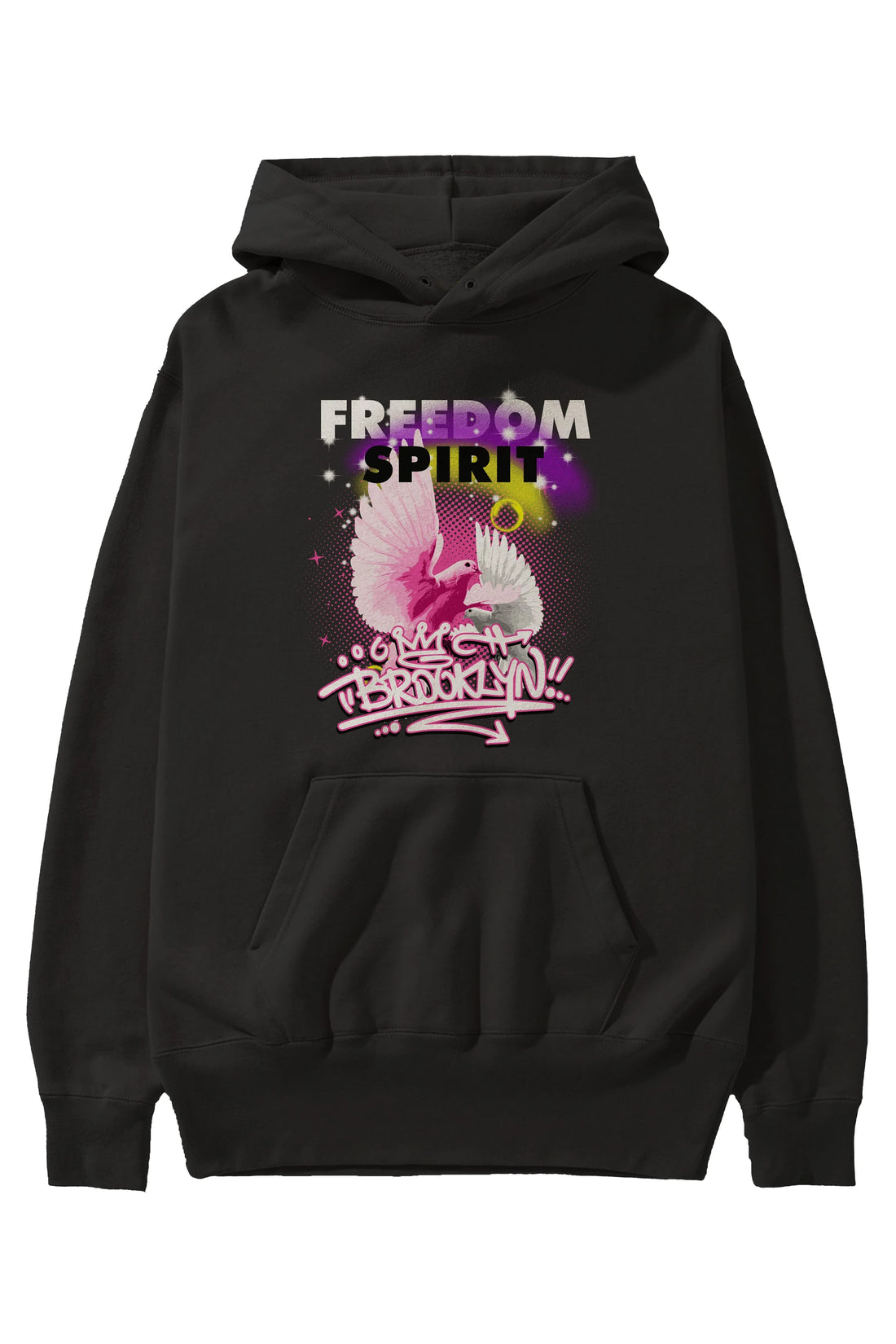 Freedom Spirit Brooklyn Ön Baskılı Hoodie Oversize Kapüşonlu Sweatshirt Erkek Kadın Unisex