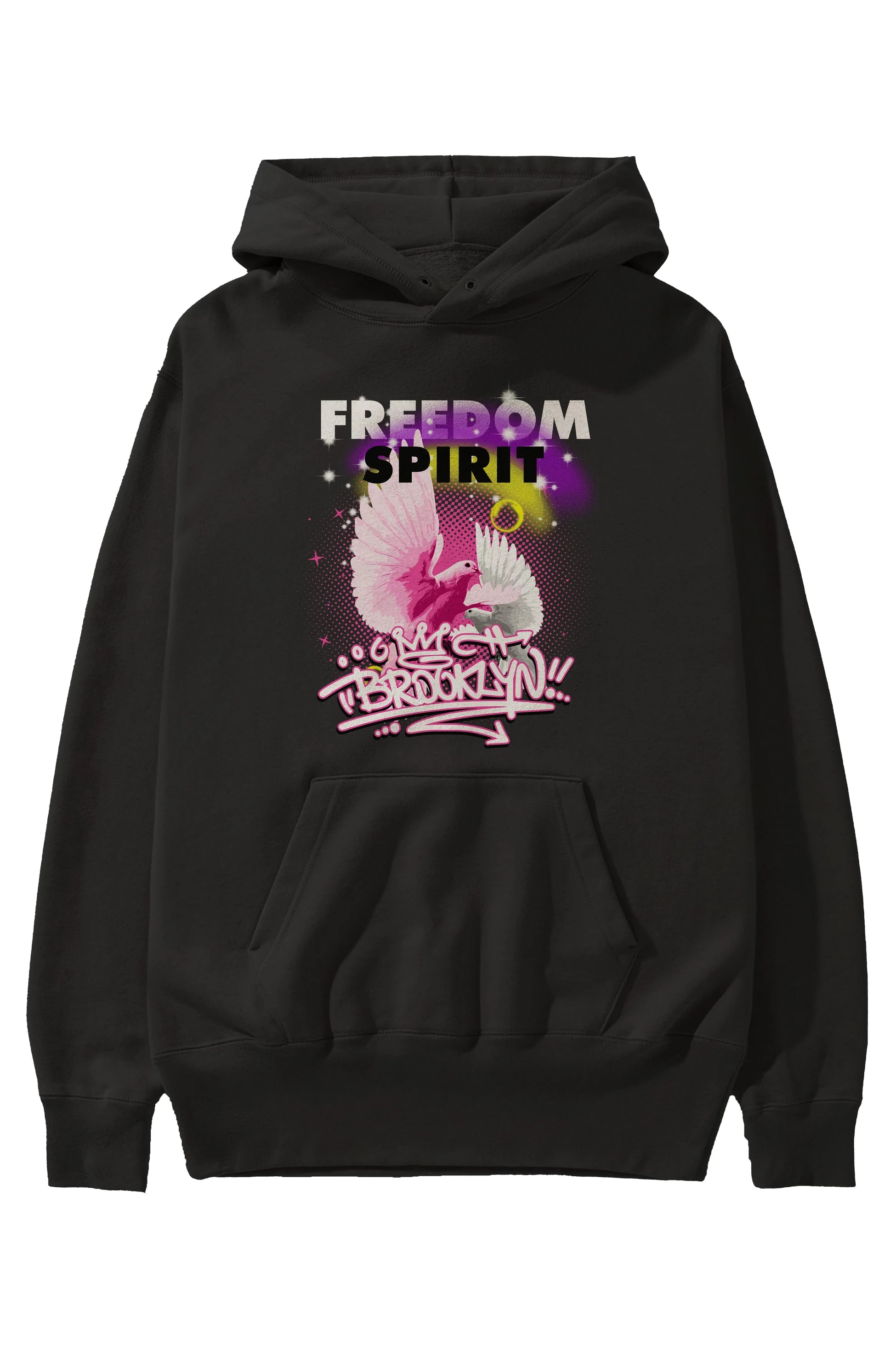 Freedom Spirit Brooklyn Ön Baskılı Hoodie Oversize Kapüşonlu Sweatshirt Erkek Kadın Unisex
