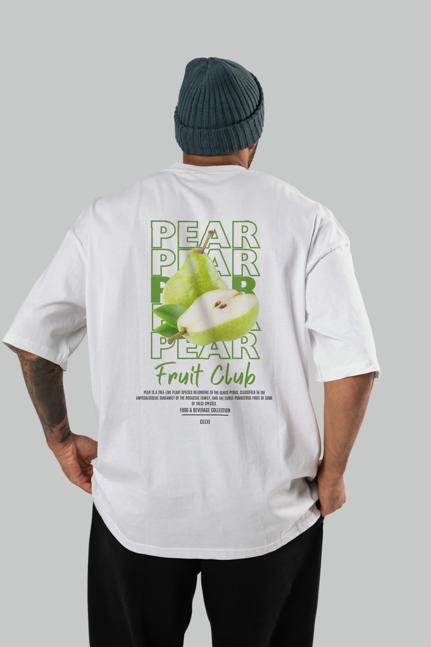 Pear Arka Baskılı Oversize t-shirt Erkek Kadın Pamuk Bisiklet Yaka tişort