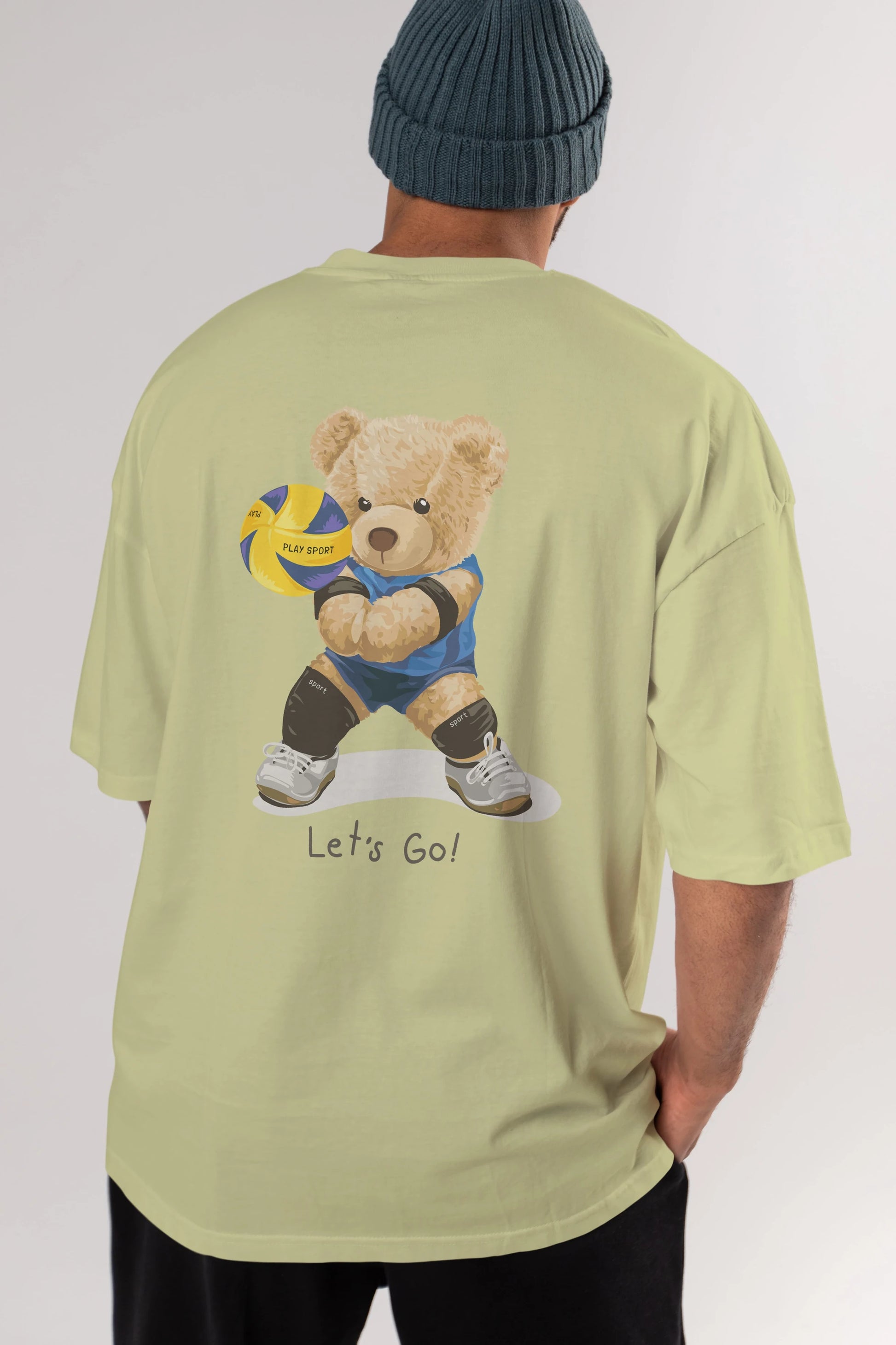 Teddy Bear Lets Go Arka Baskılı Oversize t-shirt Erkek Kadın Unisex %100 Pamuk