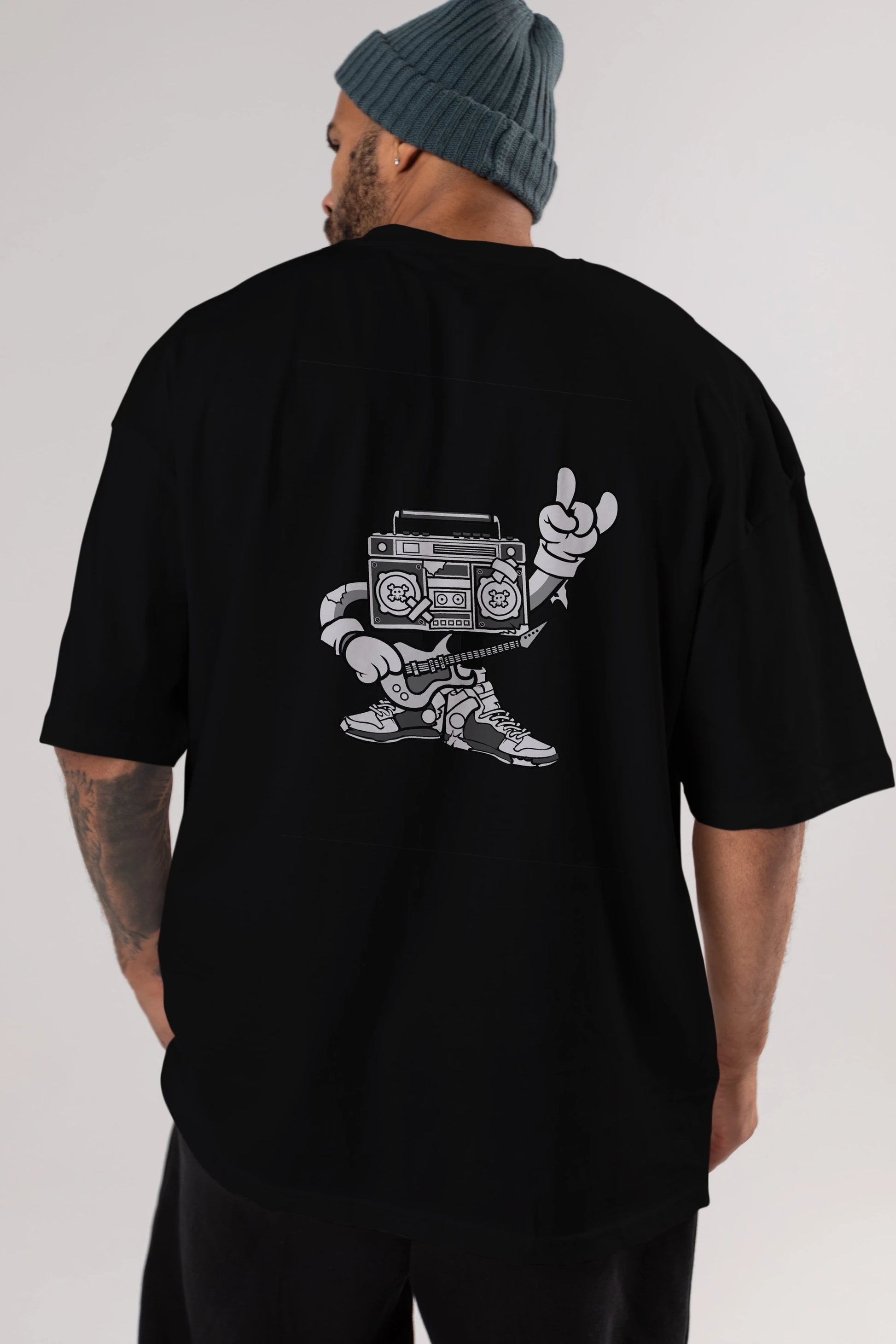 Boombox Rockstar Arka Baskılı Oversize t-shirt Erkek Kadın Unisex %100 Pamuk tişort
