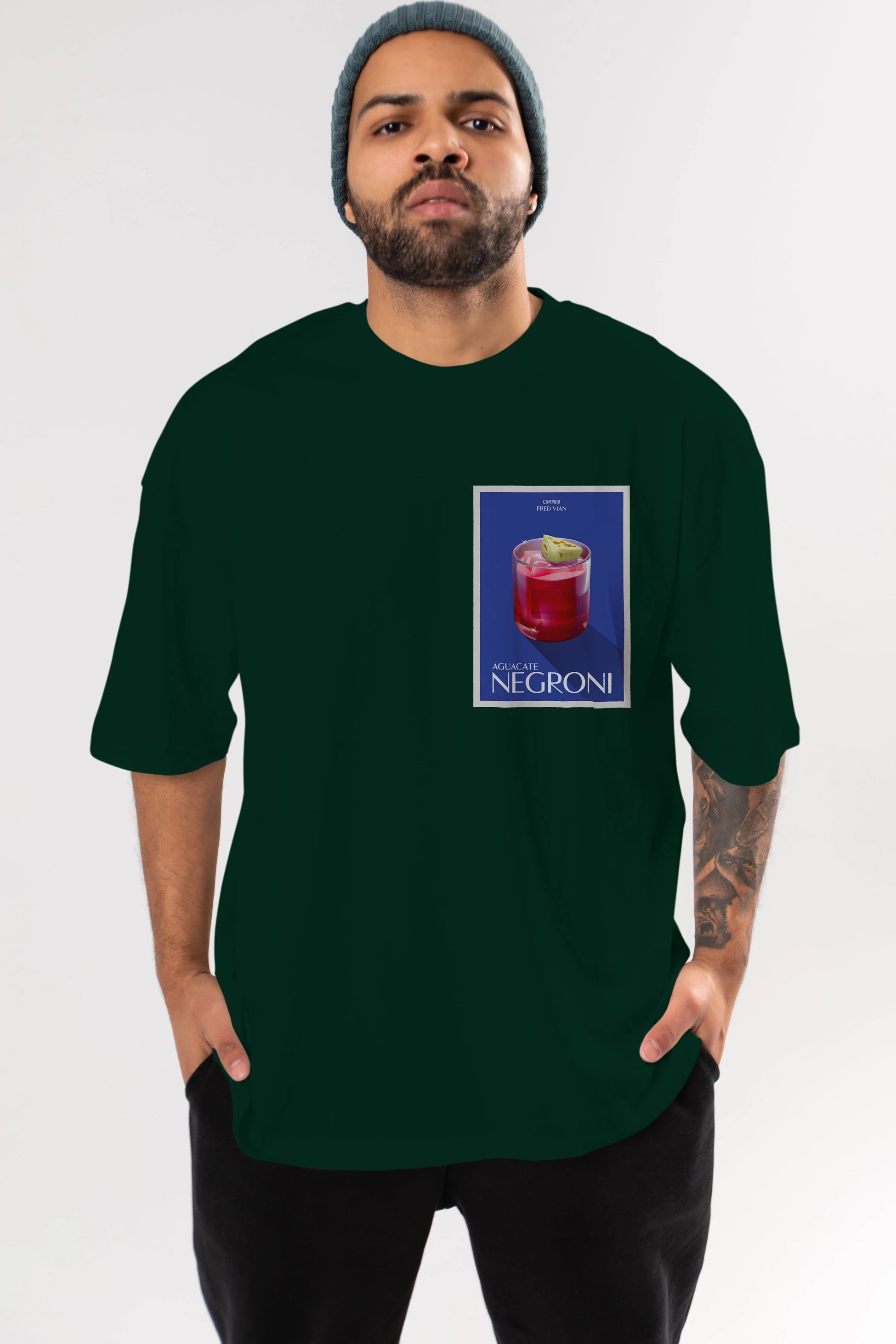 Aguacate Negroni Ön Sol Baskılı Oversize t-shirt Erkek Kadın Unisex %100 Pamuk Bisiklet Yaka tişort